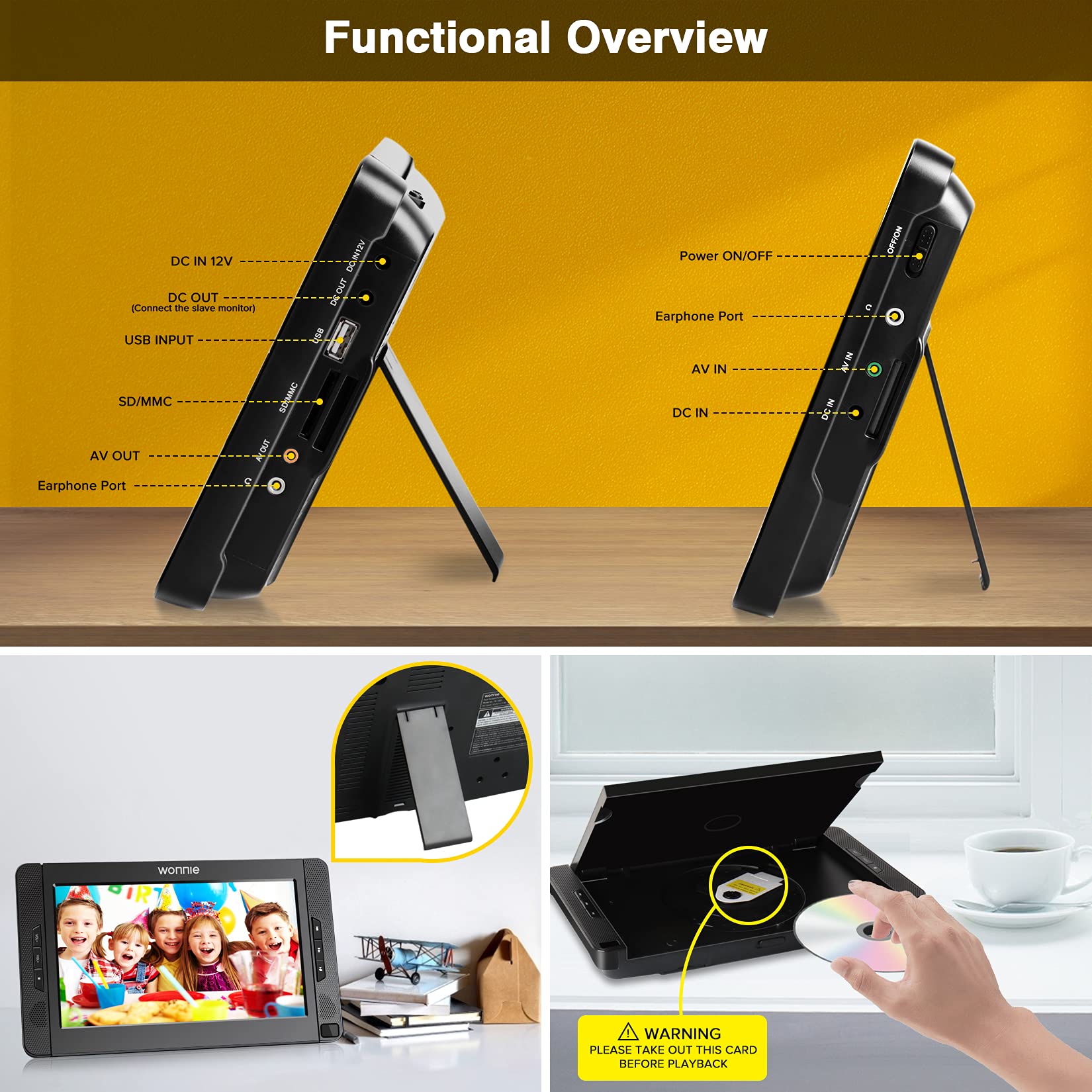 Wonnie 10.5inch Dual Portable DVD Player for Car, Headrest Kids CD