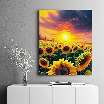 Amazon | 夕暮れのひまわり畑 数字キットによる絵画 数字油絵 色