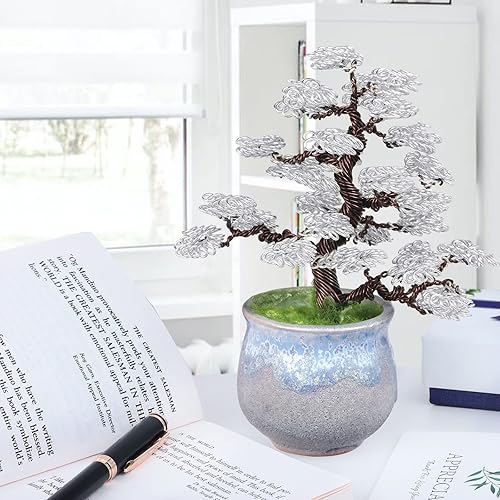 Miniatura 4 de Amogeeli Bonsái artificial de alambre de aluminio con maceta de cerámica, escultura de árbol de dinero Fengshui hecha a mano, decoración del hogar