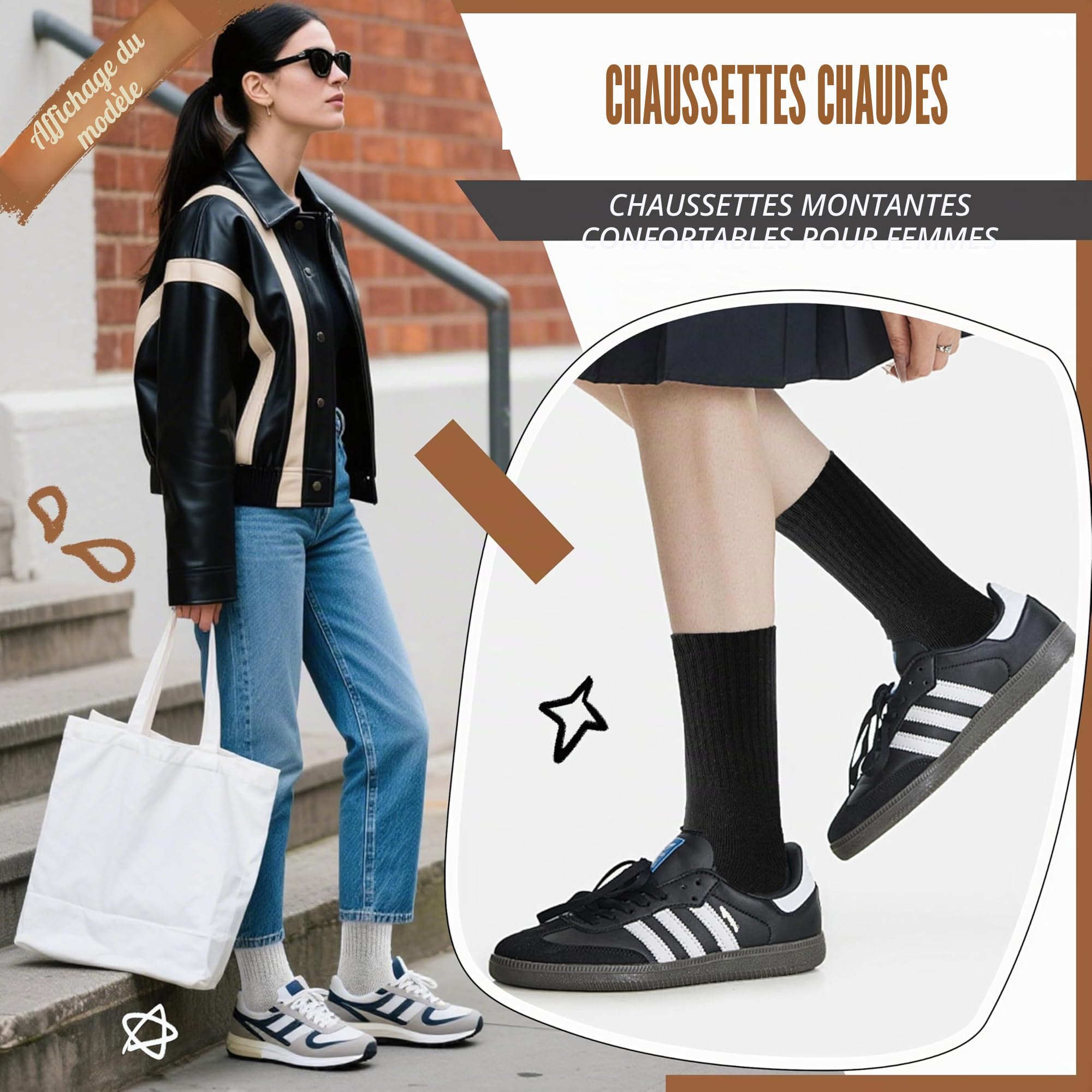 EBMORE 5 Paires Chaussettes Chaudes Femme Hiver en Laine Mérinos, Taille UE 37-43, Chaussettes Épaisses Chaude Thermiques pour Femme