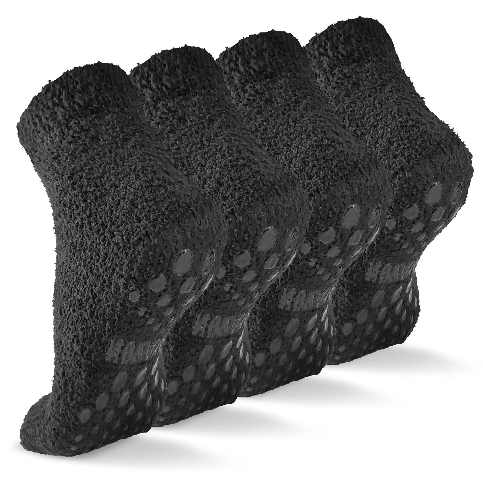 NOVAYARDNon Slip Fuzzy Grippy Sock Warm Fluffy Cozy Fleece Slipper Winter Hospital Socks for Men Women 4 Pairs