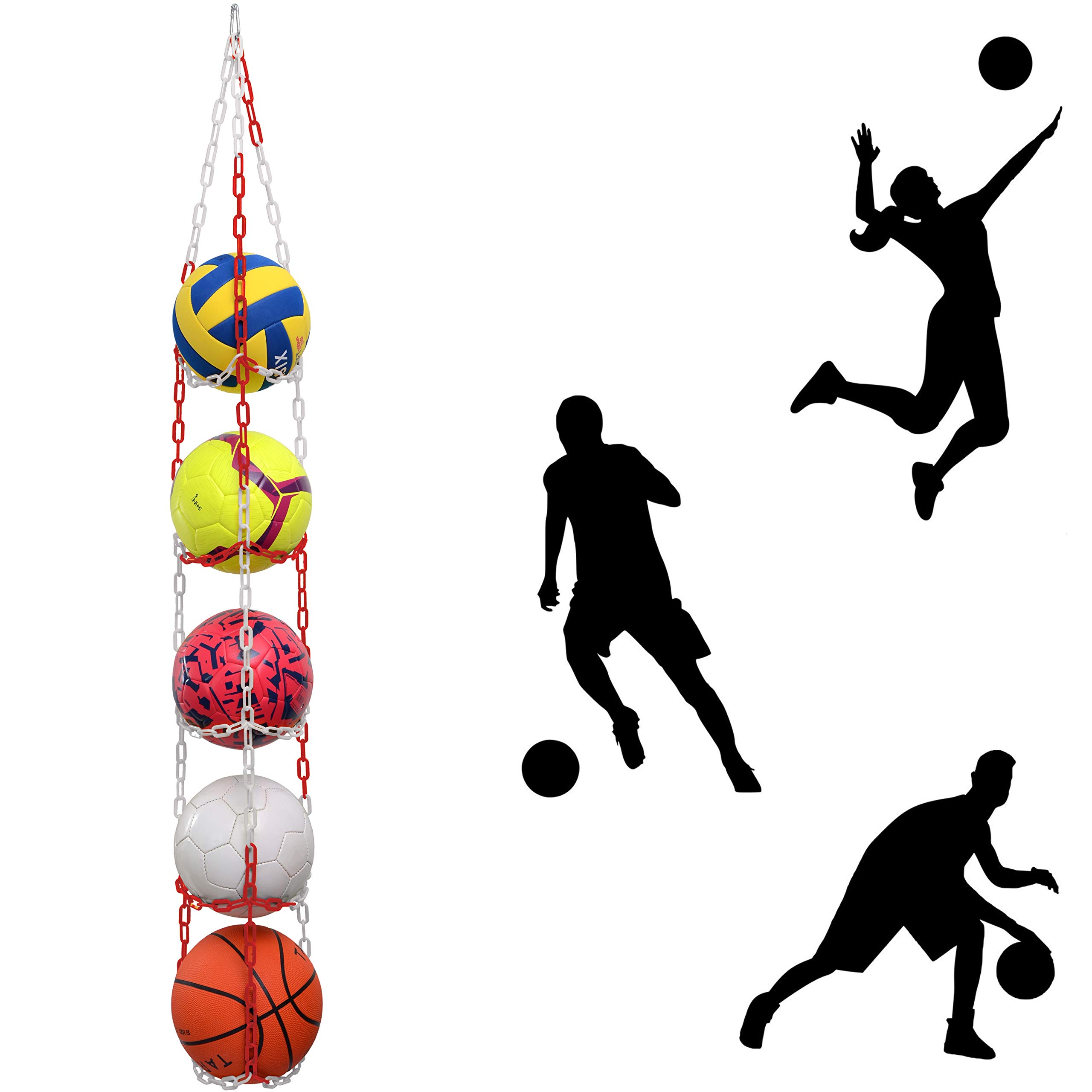 Ballaufhänger - Fußball Volleyball Basketball Originaler Ballhalter Fussball Deko Aufbewahrung Kinderzimmer Regal Hängendes Regal Ball Kinder Fussball Regal Hängend (Rot/Weiß)