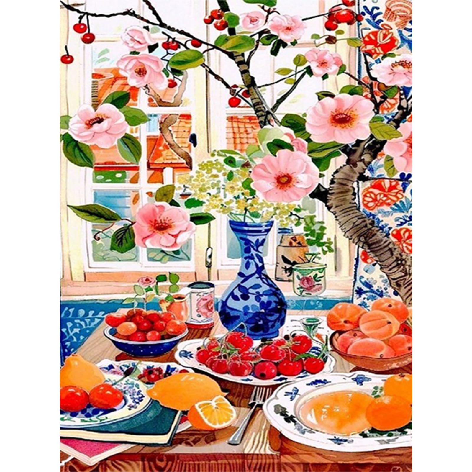 Kit Diamond Painting Fleurs 5D Adulte Complet - 30x40 Cm, Strass Ronds, Toile Autocollante - Loisir Créatif Débutant, Déco Intérieur