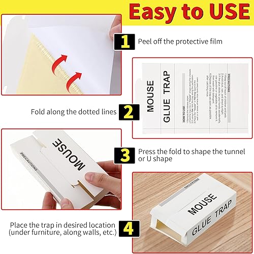 Miniatura 5 de Qualirey Paquete de 10 trampas adhesivas para ratones, tablero de pegamento para mouse Pro Strength para interiores para el hogar, trampas de