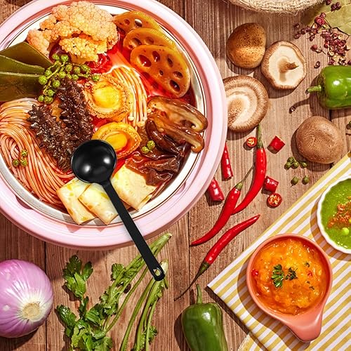 Miniatura 8 de Cuchara de sopa asiática de melamina negra, cucharas japonesas de mango largo, fideos, ramen, wonton, bola de masa de arroz, cuchara Pho a granel