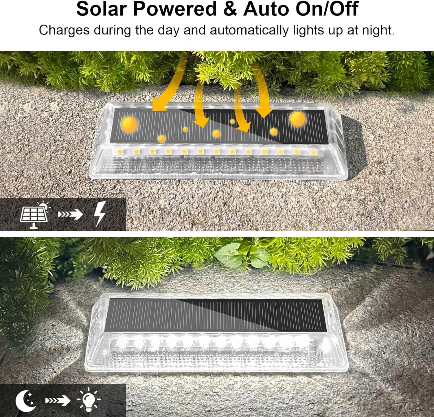 Lacasa Solar Driveway Lights 8 Pack, White LED Outdoor Deck Dock Lights, Auto ON/Off at Dusk, Waterproof Step Pathway Marker Light for Stairs, Sidewalk, Garden, Yard