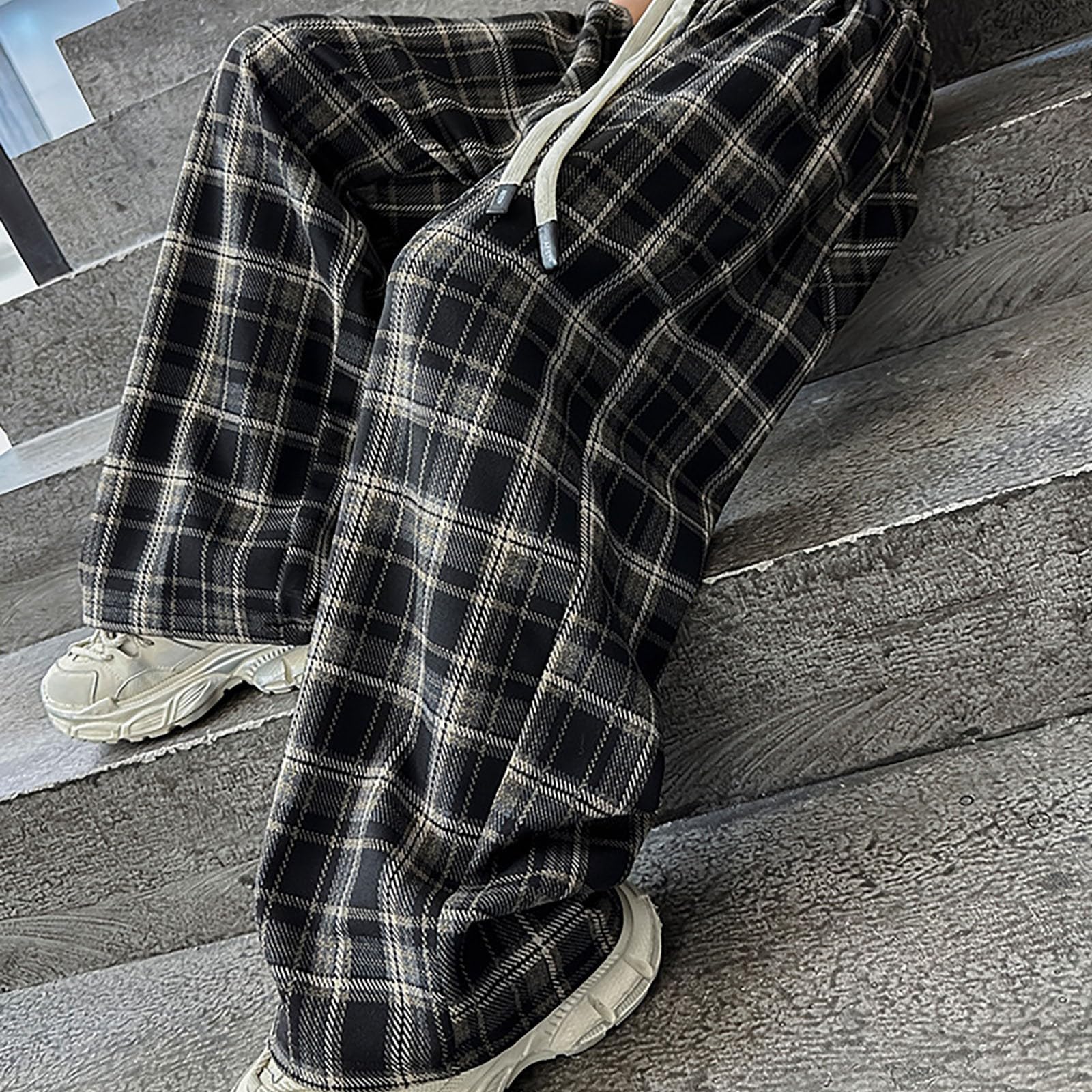 Pantaloni foderati in pile per ragazze, a quadri, larghi, comodi, morbidi, caldi, invernali, casual, eleganti, per la scuola