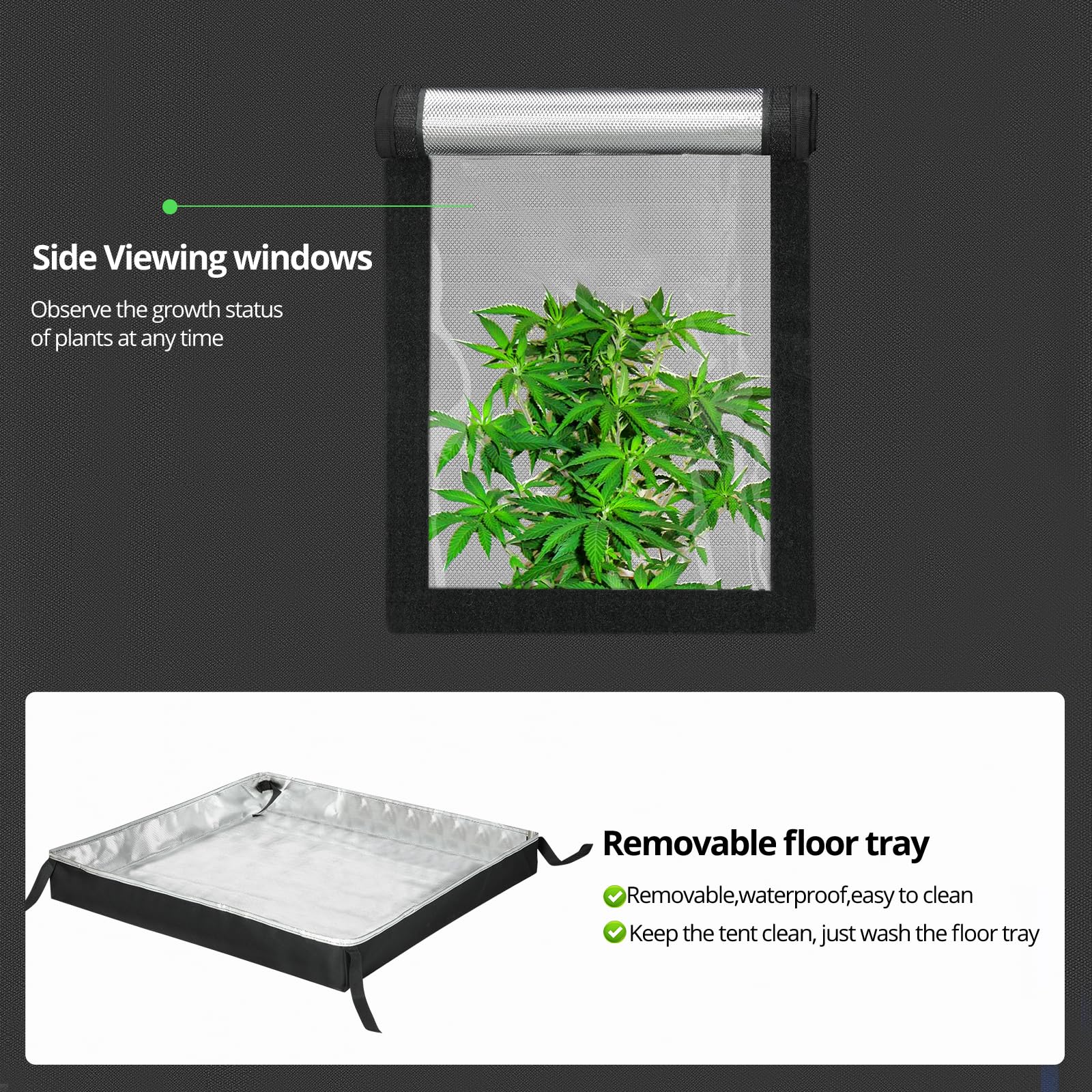 VIEWALL Tienda de Cultivo 60x60x120 cm,Color Negro para Plantas,Caja de Cultivo,Tienda de Cultivo,Caja de Invernadero,Armario Pequeño para Flores,Verduras,Hierbas,Tomates,para Balcón,Jardín,Terraza