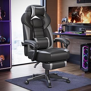 SONGMICS Gaming Chair, Office Racing Chair with Footrest, Desk Chair, Ergonomic Design, Adjustable Headrest, Lumbar Suppor...