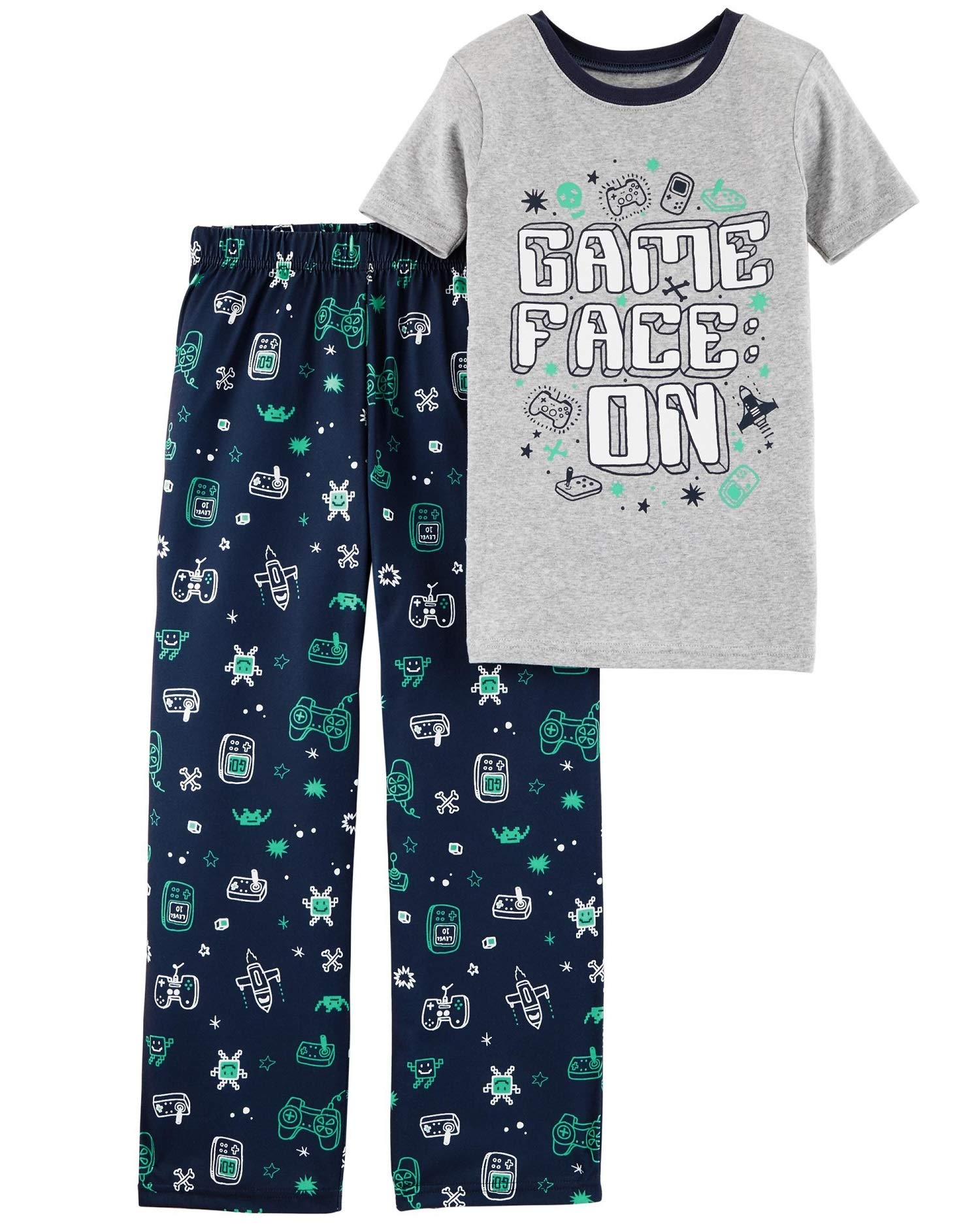 Carter's Little Boys' 2 Piece Gamer Cotton Poly Pajama Set, 4 Kids Gray