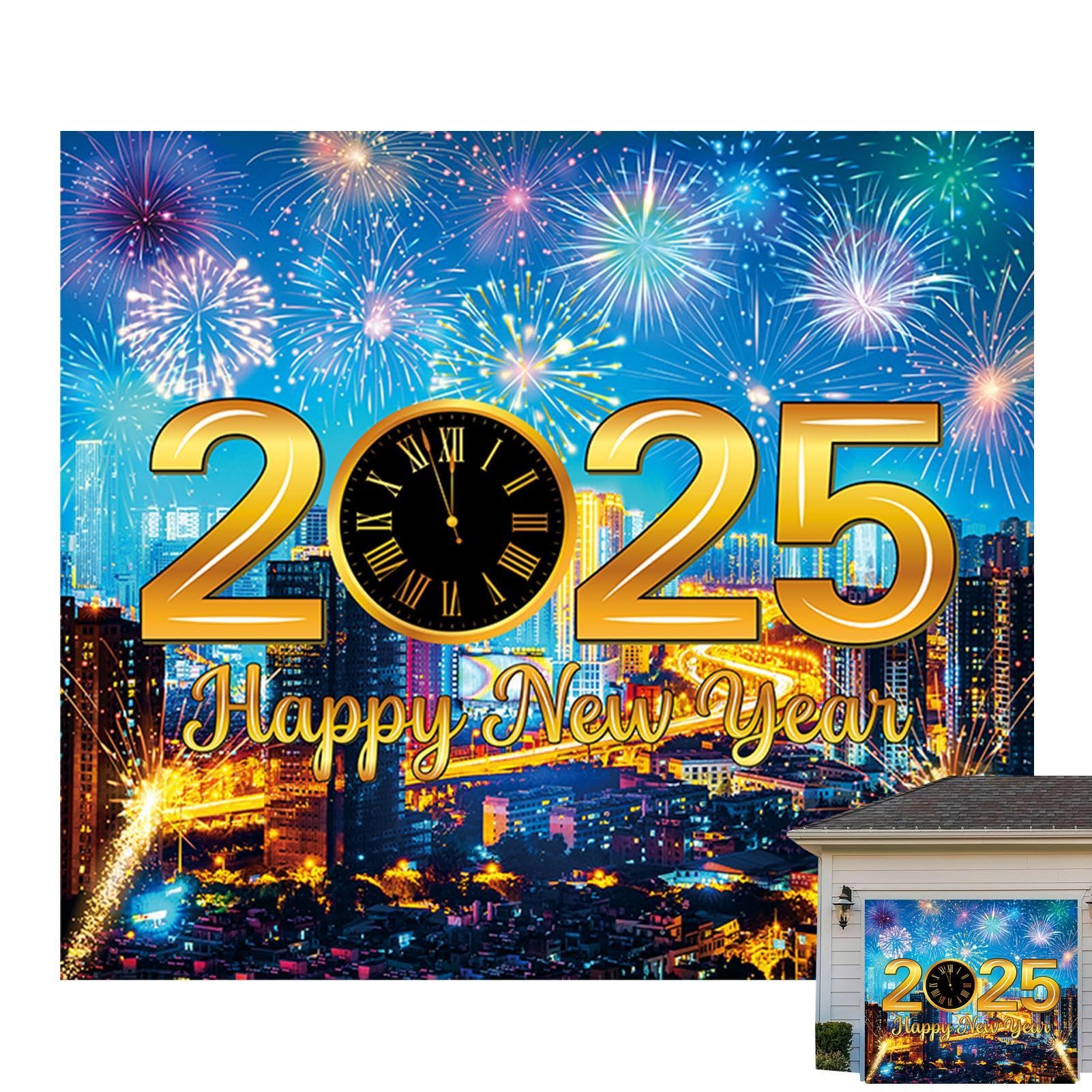 Happy New Year 2025 Banner - 71x43 Inch Firework Backdrop For Party Decor & Photography
