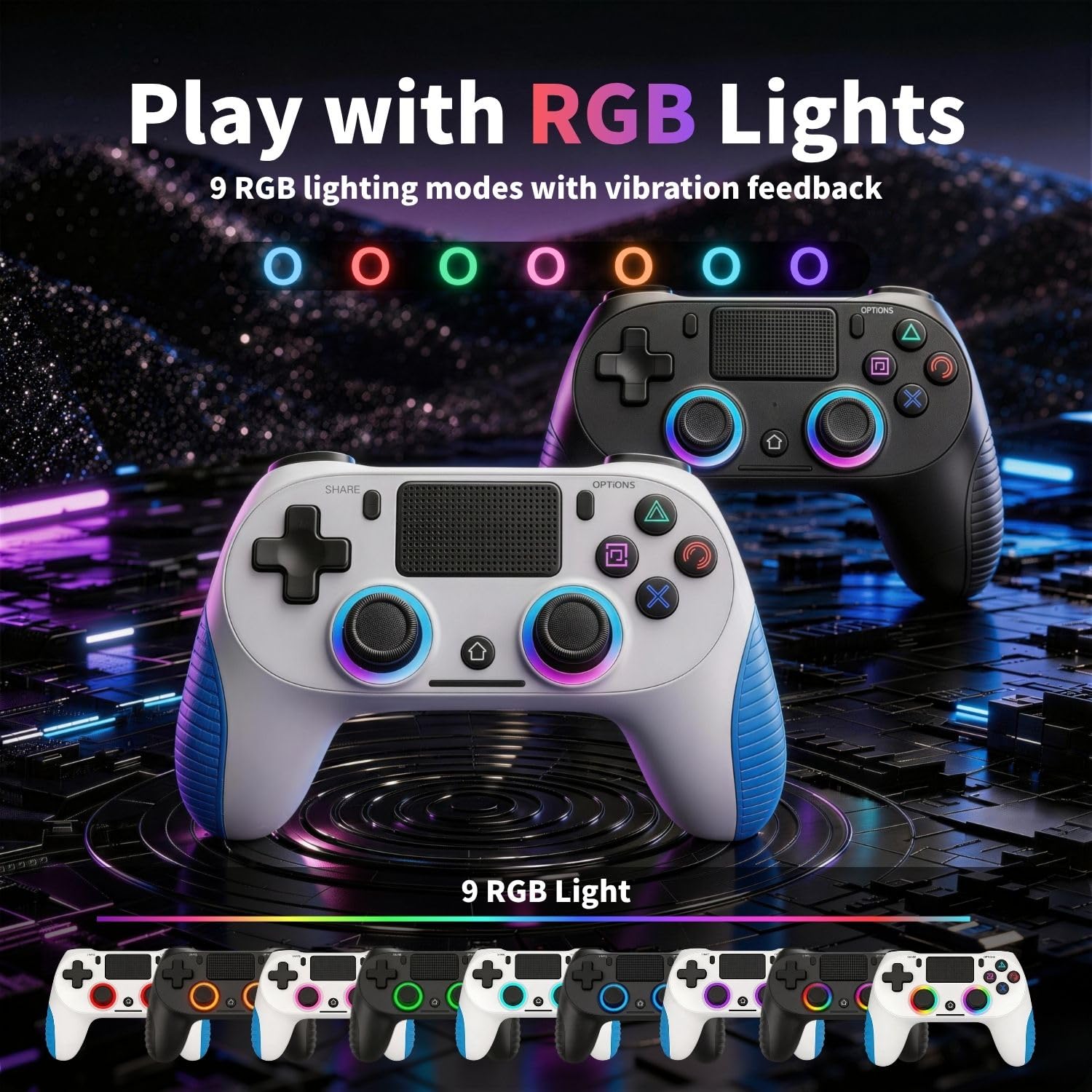 BJXOZ Wireless Controller für PS4, Stabile Verbindung & präzise Steuerung, Gamepad mit USB-C, Rutschfester Grip, Dual Vibration, 6-Achsen-Sensor, Touchpad, RGB, Audioanschluss, für PS4/Pro/Slim/PC - 3