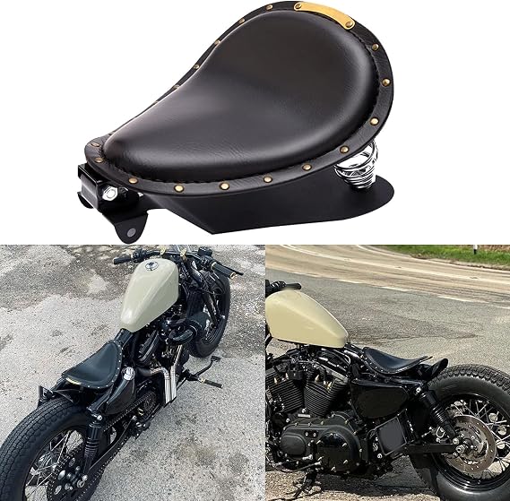Black Motorcycle Rivet Solo Seat Spring Bobber With Base Plate Compatible with Harley Chopper Bobber Sportster XL883 1200 48 Chopper