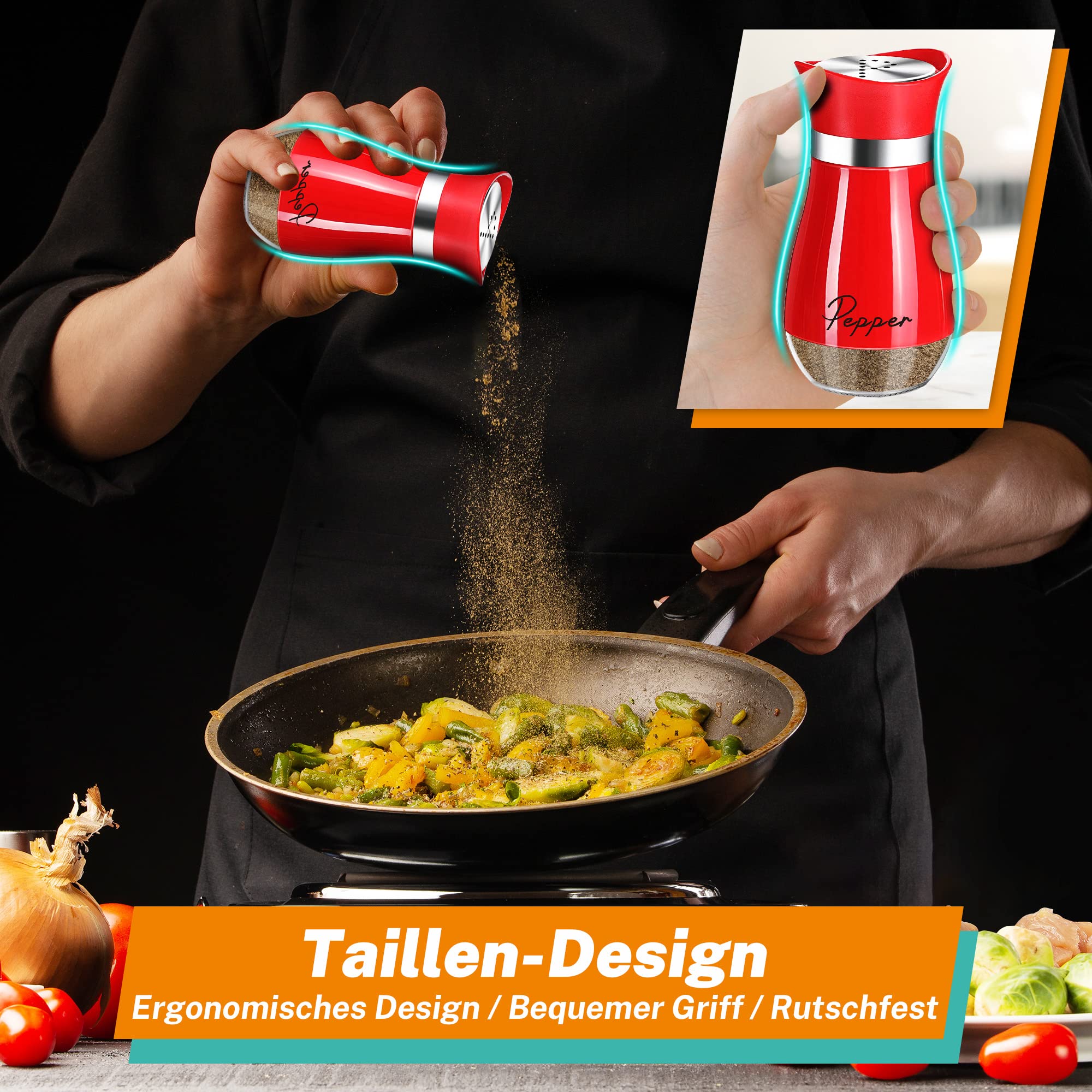 Lonffery Salz- Und Pfefferstreuer Set - 2 Stück, 118 Ml, Farmhouse Design Mit Glasboden