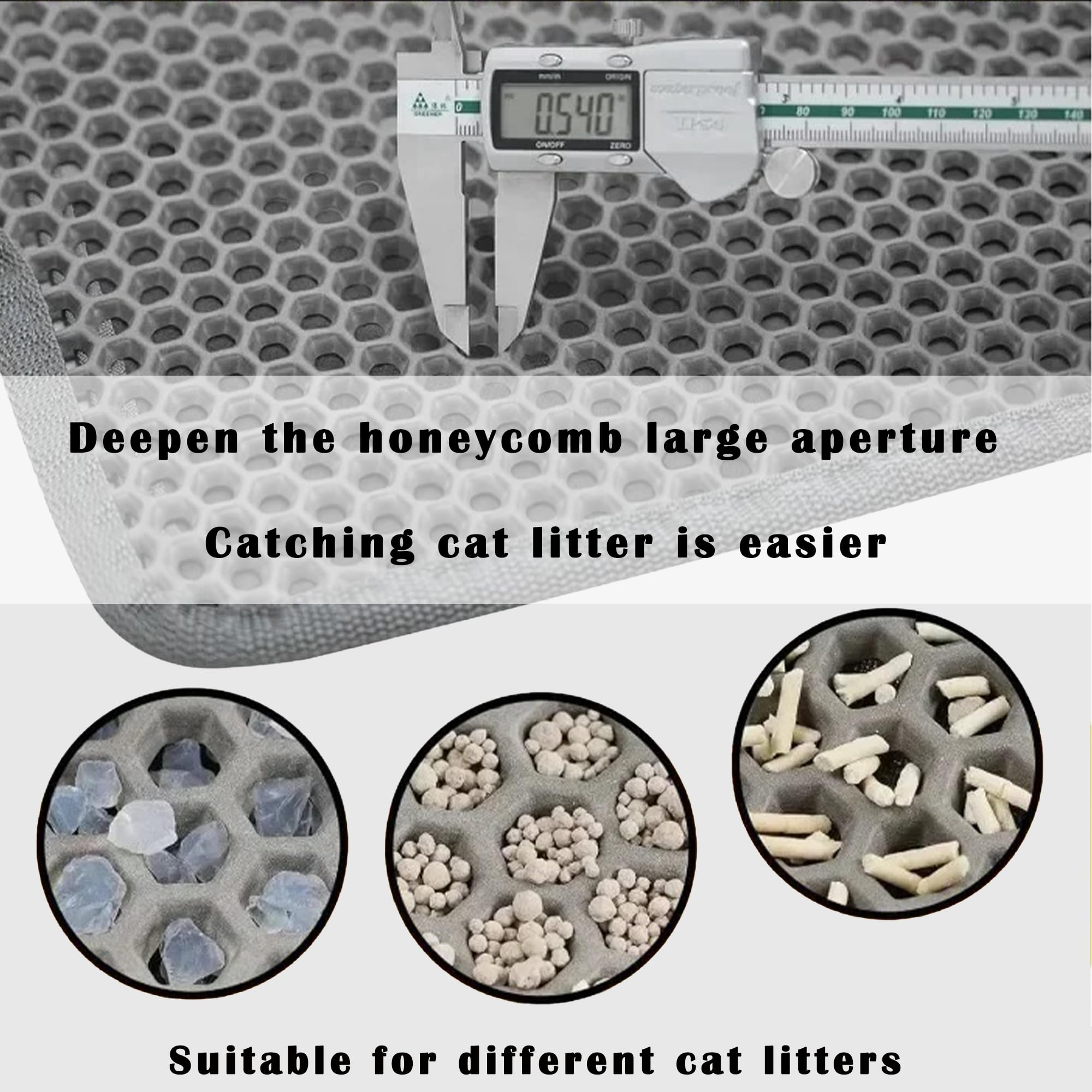 2-Pack Cat Litter Mat, Double Layer Honeycomb Waterproof Urine Proof Non-slip Litter Trapping Mat, Less Waste, Easy to Clean Cat Litter Box Mat, Kitty Indoor Supplies (Gray, 30x22 Inches) - image 4