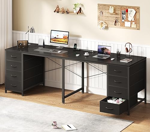 TVU Escritorio para 2 personas con 8 cajones, escritorio grande para computadora de oficina en casa con tomas de corriente, escritorios dobles de 78