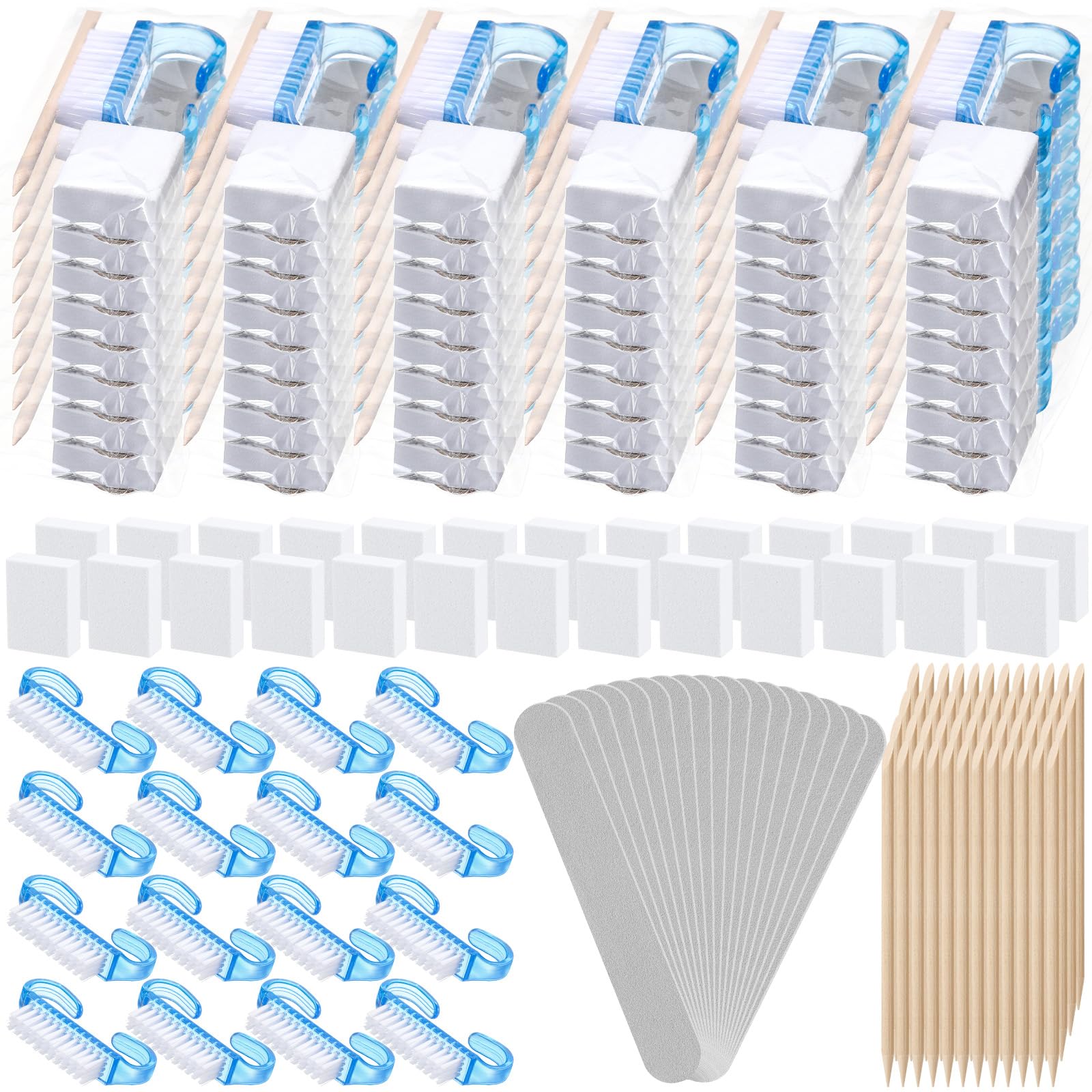 Leriton 100 Sets Professional Disposable Manicure Kit Basics 4 Piece Nail Kit Wood Nail File 100/180 Grit, Mini Buffer 80/100 Grit, Wood Stick and