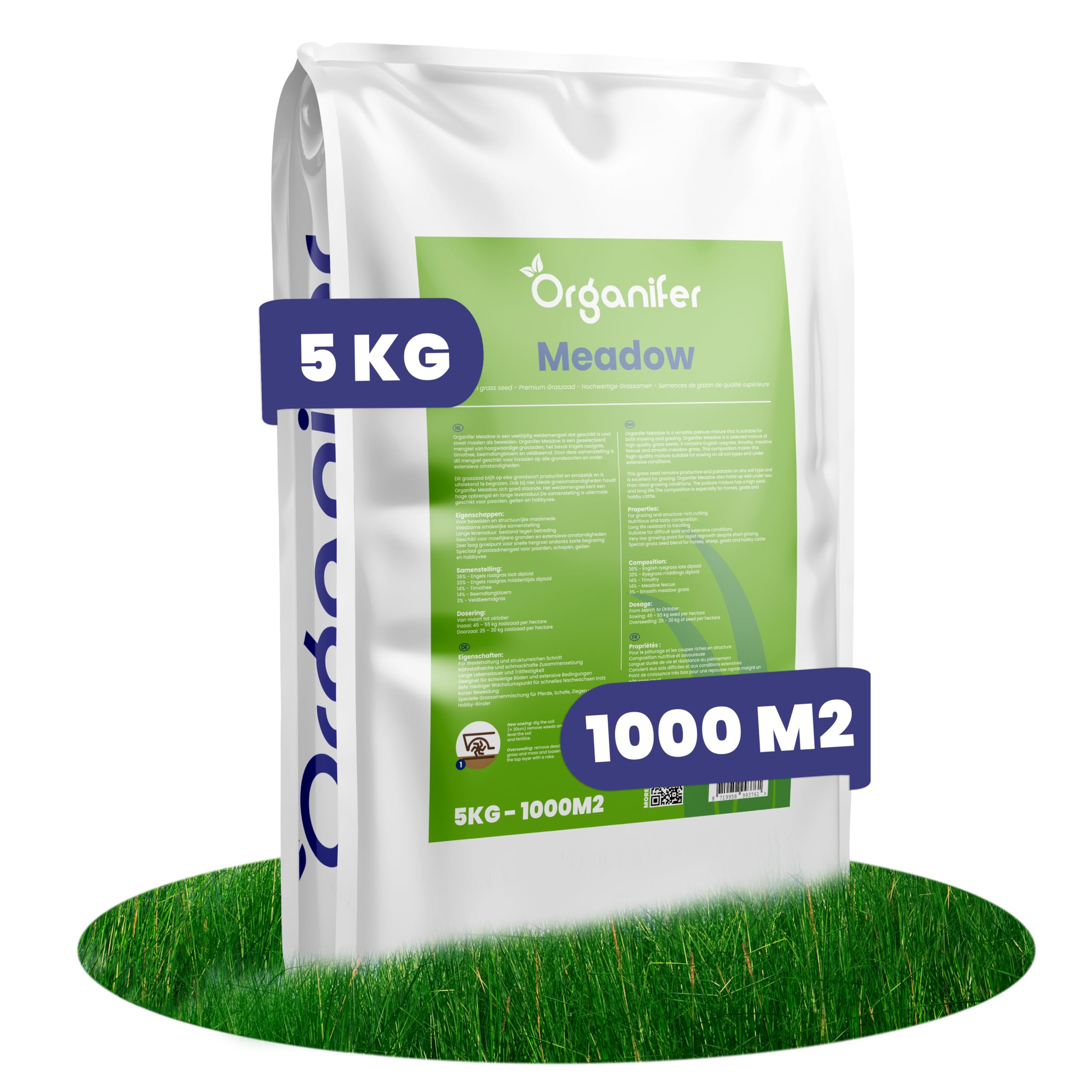Wiesengras-Samenwiese - Speziell Für Pferde Und Kleinvieh - 5kg = 1000m2 | Grassamen-Wiese - Grassamen-Wiesenmischung - Schafgras - Wiesengras-Samen - Pferdegras-Samen - Organifer