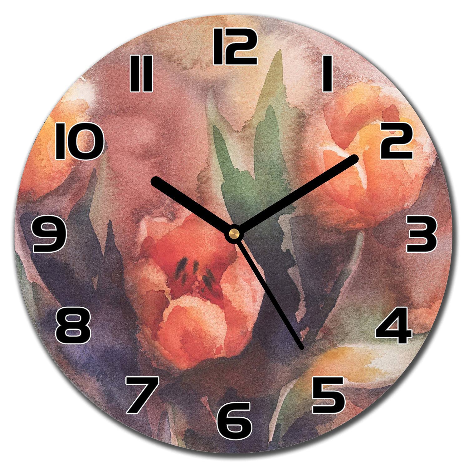 Horloge en verre Tulips lisible et robuste pour cuisine moderne