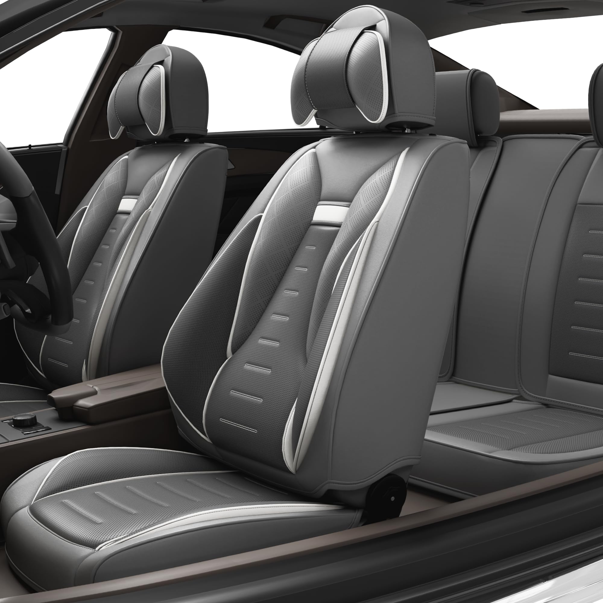 5PCS Angel Wings Front and Back Car Seat Covers Auto Interior Accessories with Water Proof Nappa Leather for