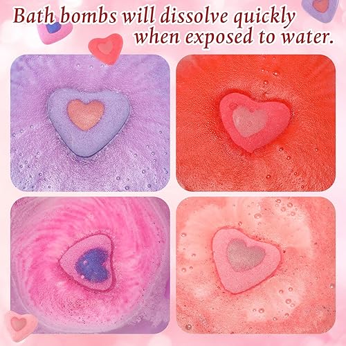 Miniatura 7 de Loopeer Juego de 12 bombas de baño en forma de corazón para el Día de la Madre, bombas de baño de burbujas para mujer, bolas de baño hechas a mano,