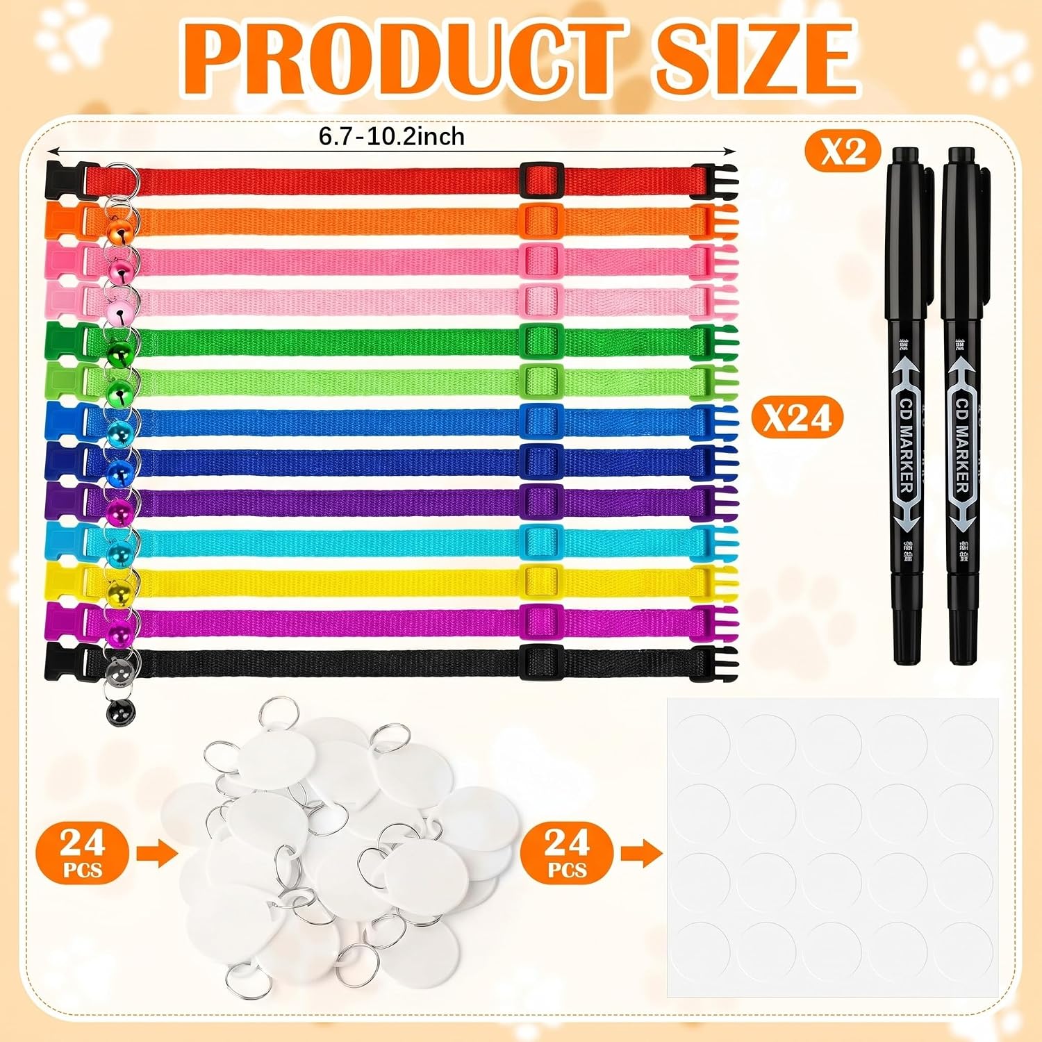 50 Pcs Adopt a Puppy Pet Party Favors Puppy Adoption Party Supplies 24 Adjustable Dog Collars with 24 ID Card for Pet Birthday DIY Craft(Classic,Pure Color)
