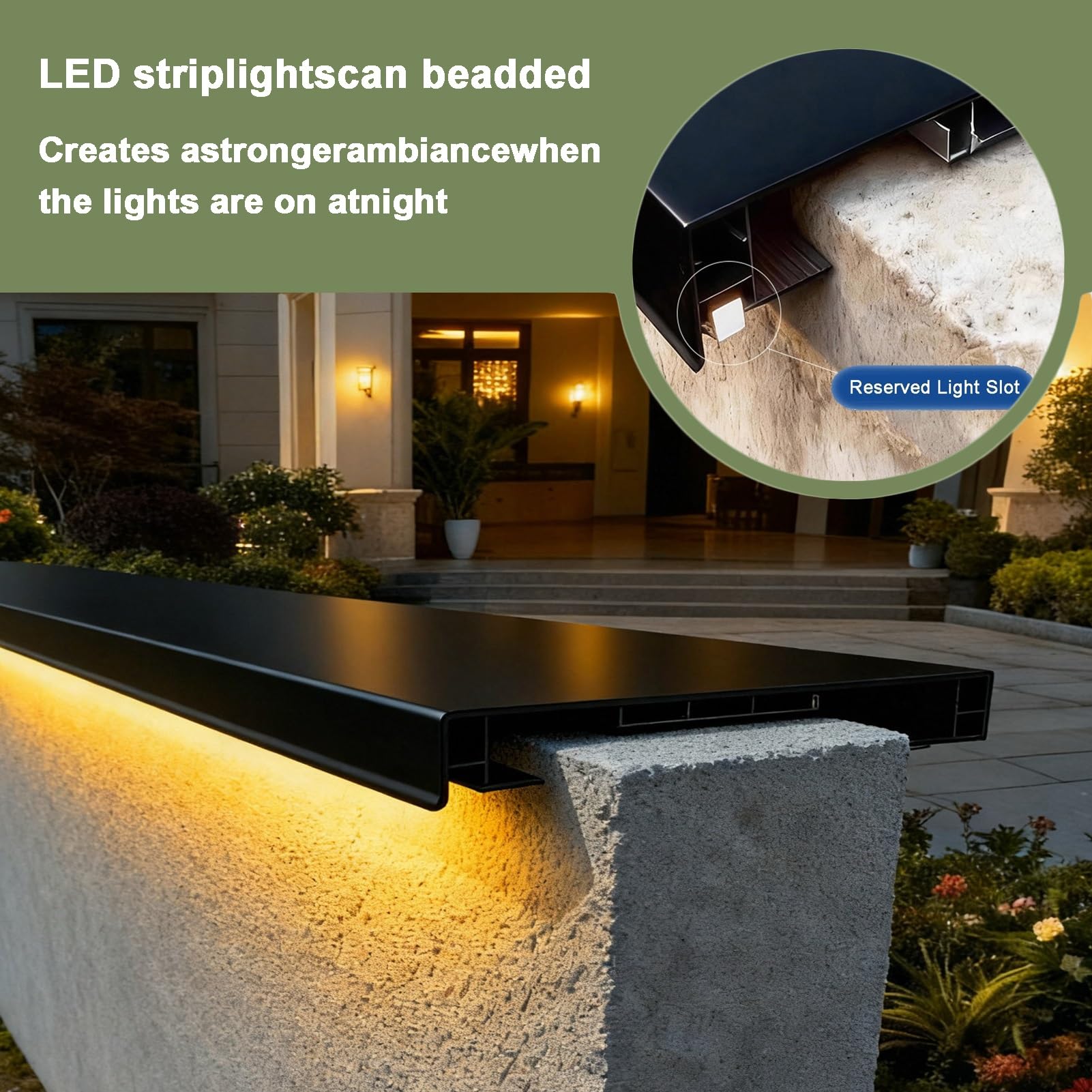 Aluminium Mauerabdeckung Mit Tropfkante, 0,2 Cm, Wandabdeckung Mit LED-Kanal, Anpassbarer Regenschutz Für Stützmauer, Balkon, Fenster, 13-30,5 Cm