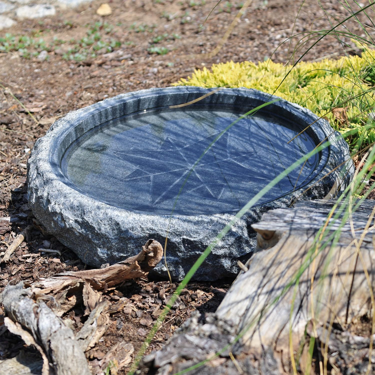 CLGarden Granit Vogeltränke Windrose Ø 35cm Vogelbad Insektentränke Stein Garten Winterfest frostsicher Wasserschale Vögel