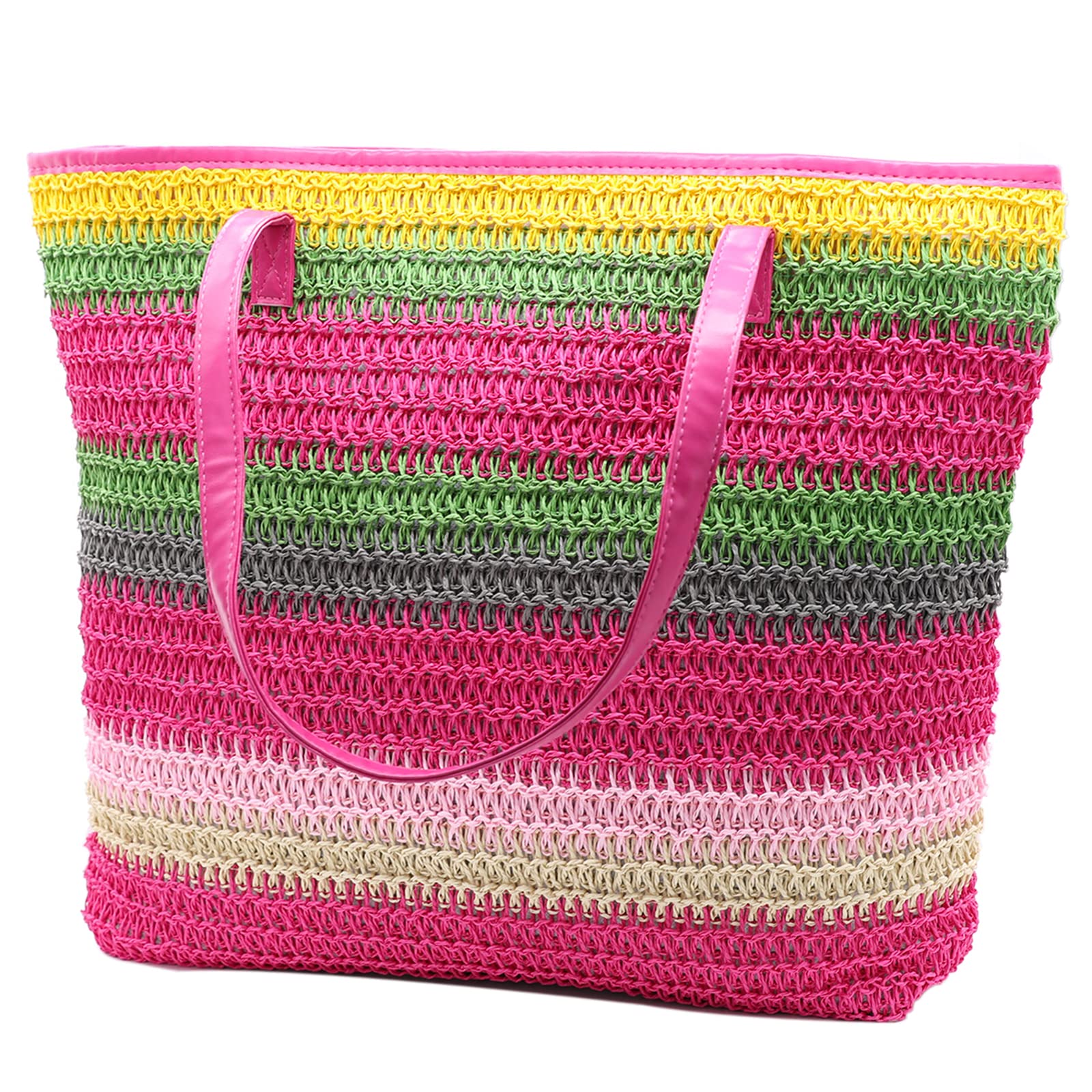 CIOOU Large Straw Tote Bag for Women Rattan Woven Straw Beach Bag Purse Colored Stripe Shoulder Bags Handbag Summer