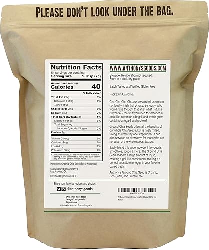 Miniatura 3 de Anthonys Semilla de chía molida orgánica 1 libra finamente molida en frío sin gluten sin OMG
