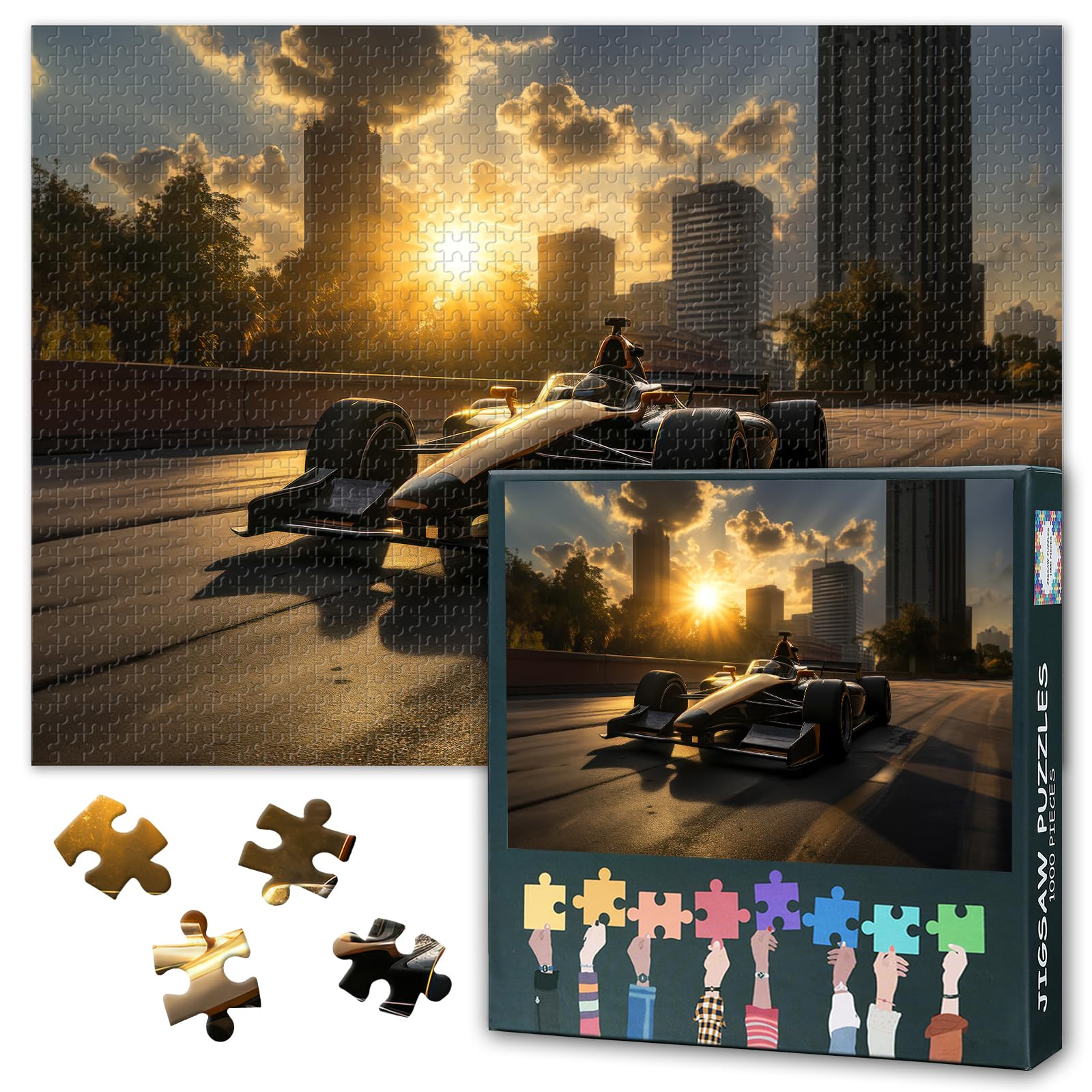 1000 Pieces Race Car Puzzles for Adults Sport Theme Jigsaw Puzzles for Adults House Wall Decoration - Urban Track Intelligence Puzzle Art as Gifts for Family Friends 27.5"X19.7"