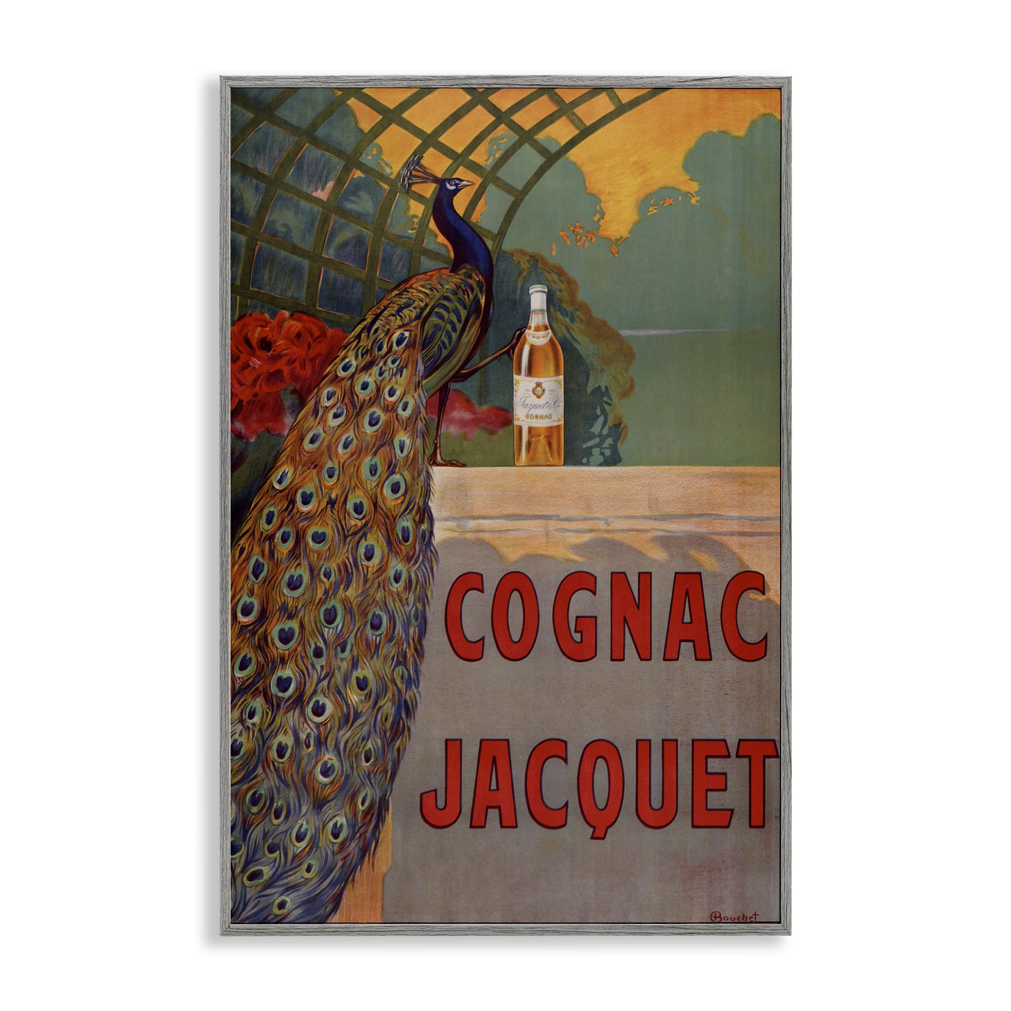 Stupell Industries Vintage Cognac & Peacock Gray Framed Giclee Art, design by Marcus Jules, 16 x 24