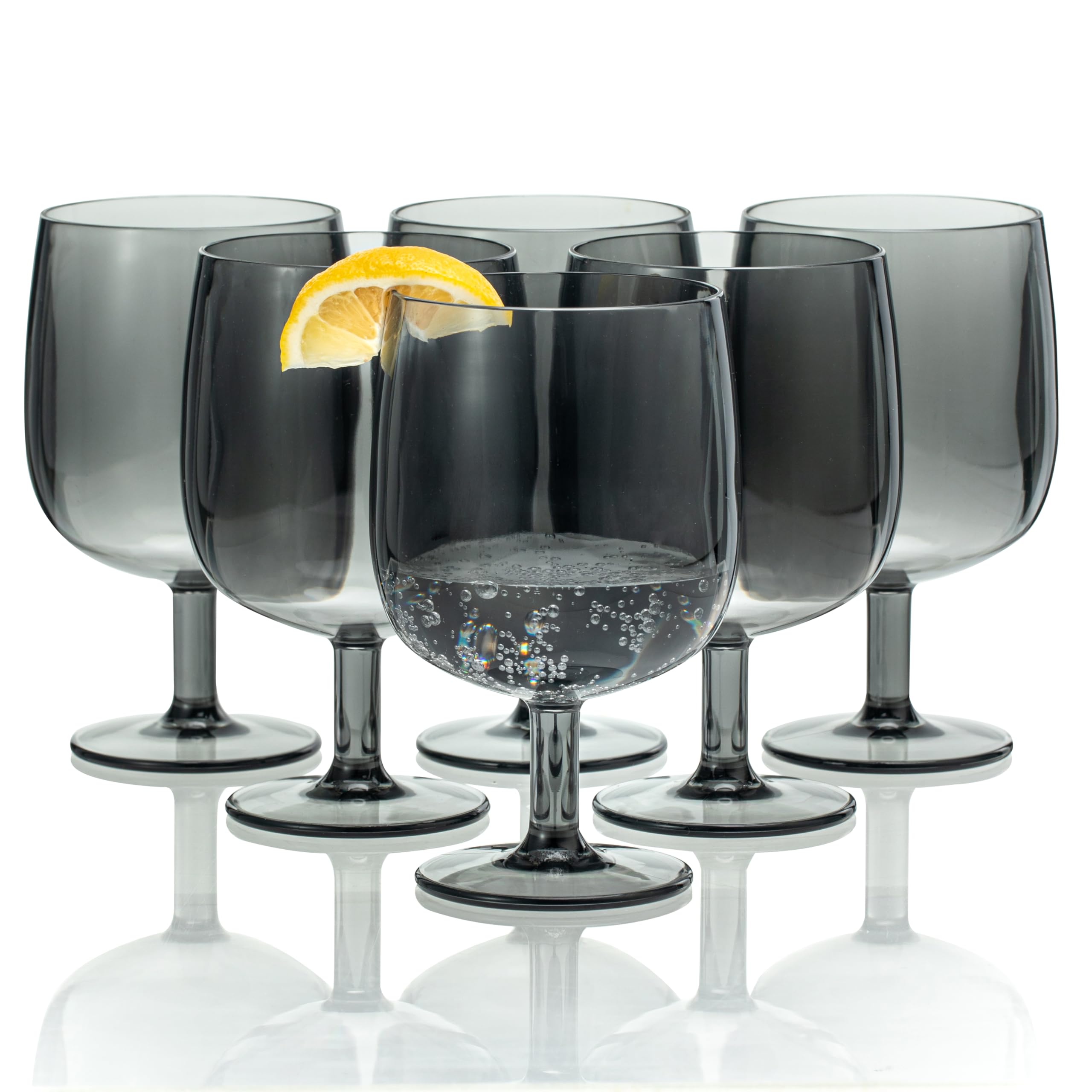 KOXIN-KARLU Classic Stackable 12 ounce Plastic Wine Stems Acrylic Glasses, set of 6 Grey