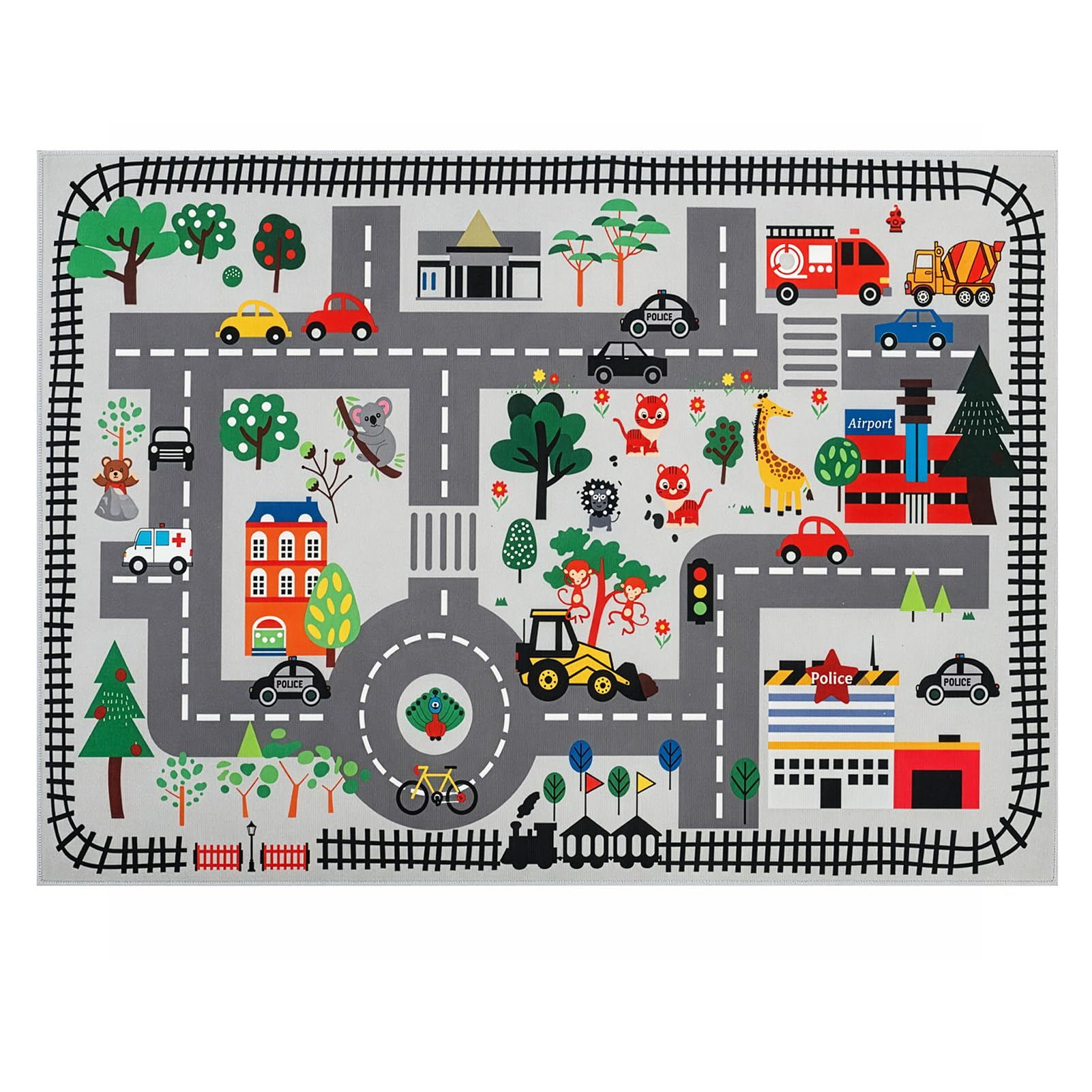 BLUE BAZAAR Kids Carpet Playmat Rug 133x95cm Kids Dream Mat Baby Play Mat for Floor Extra Large City Road Play Mat, Educational Learning Exercise Carpet, Non-Slip Indoor Play Game Rug (White)