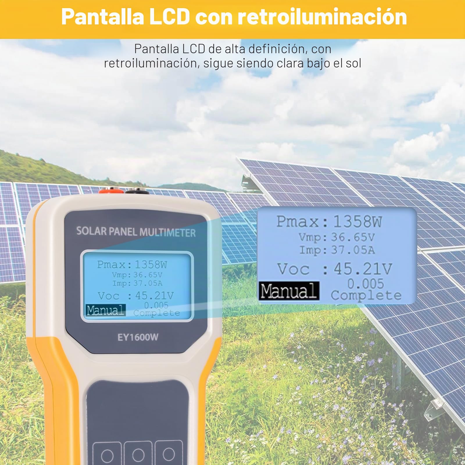 Probador solar EY1600W, instalación, medidor de voltaje vacío, detección MPPT, pantalla LCD