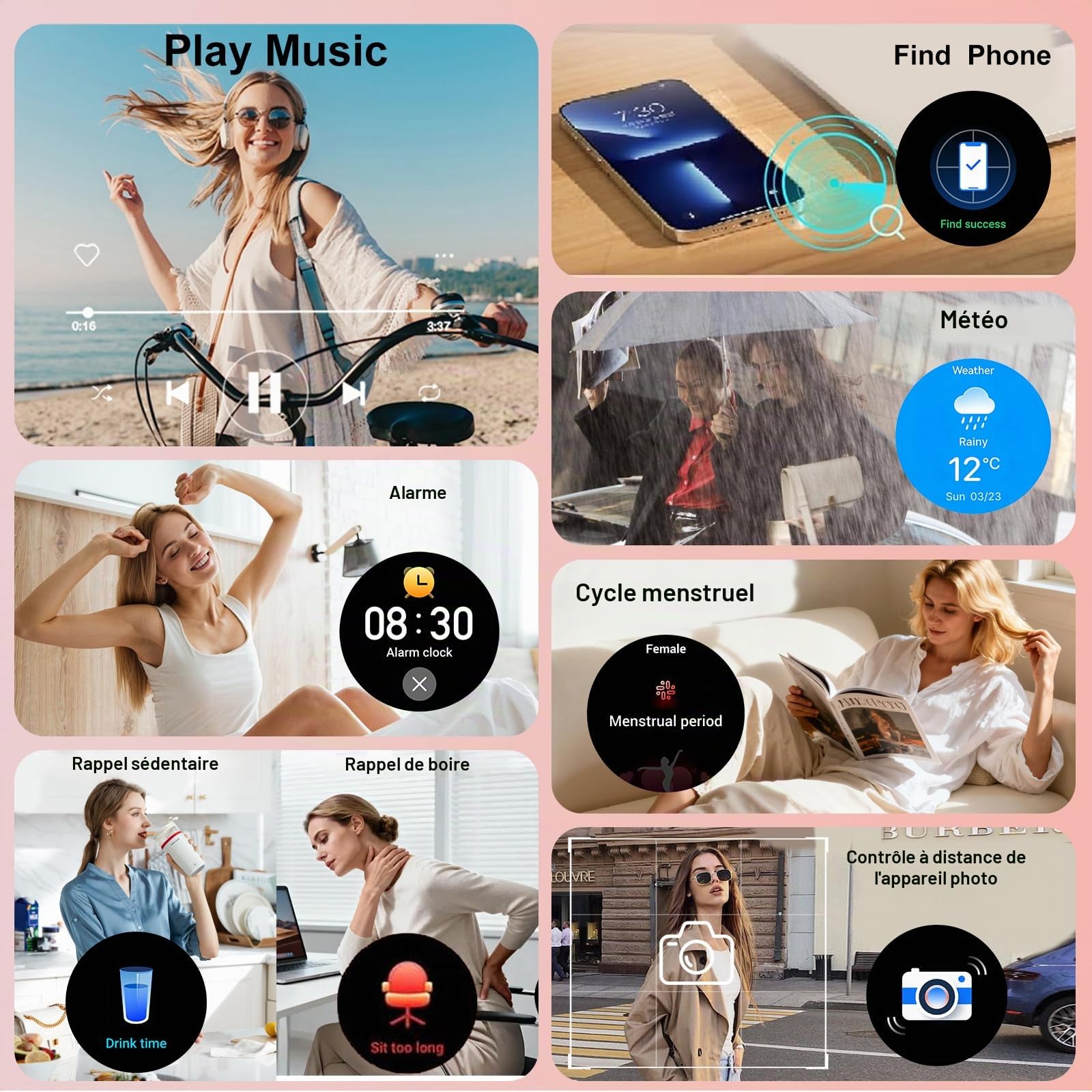 Montre Connectée Femme avec Diamant,3 Bracelets,1,27" HD appels Bluetooth Smartwatch,Fréquence Cardiaqu/Sommeil/SpO2/Féminine/Calories,IP68,120+ Sportif Podomètre Tracker pour Android/iOS,Or rose