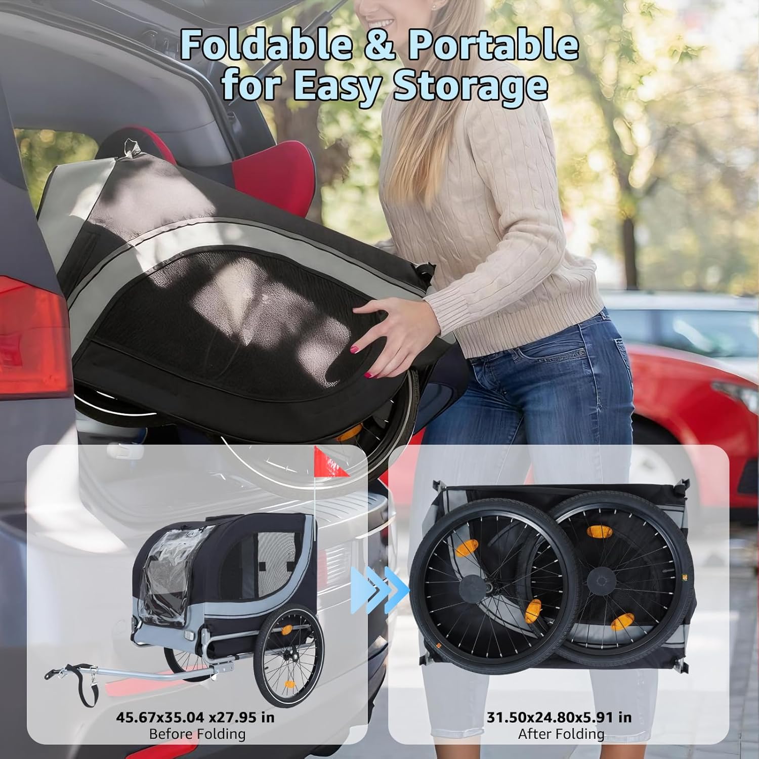 Heavy Duty Dog Bike Trailer for Large Dogs, 132 lbs Pet Bicycle Carrier with Easy Folding Frame, Quick Release Wheel & Universal Coupler, Includes Safety Reflector, Flag and Internal Leash
