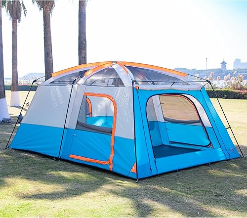 Miniatura 6 de Tienda KTT extra grande para 12 personas (estilo B), tiendas de campaña familiares, 2 habitaciones, pared recta, 3 puertas y 3 ventanas con malla,