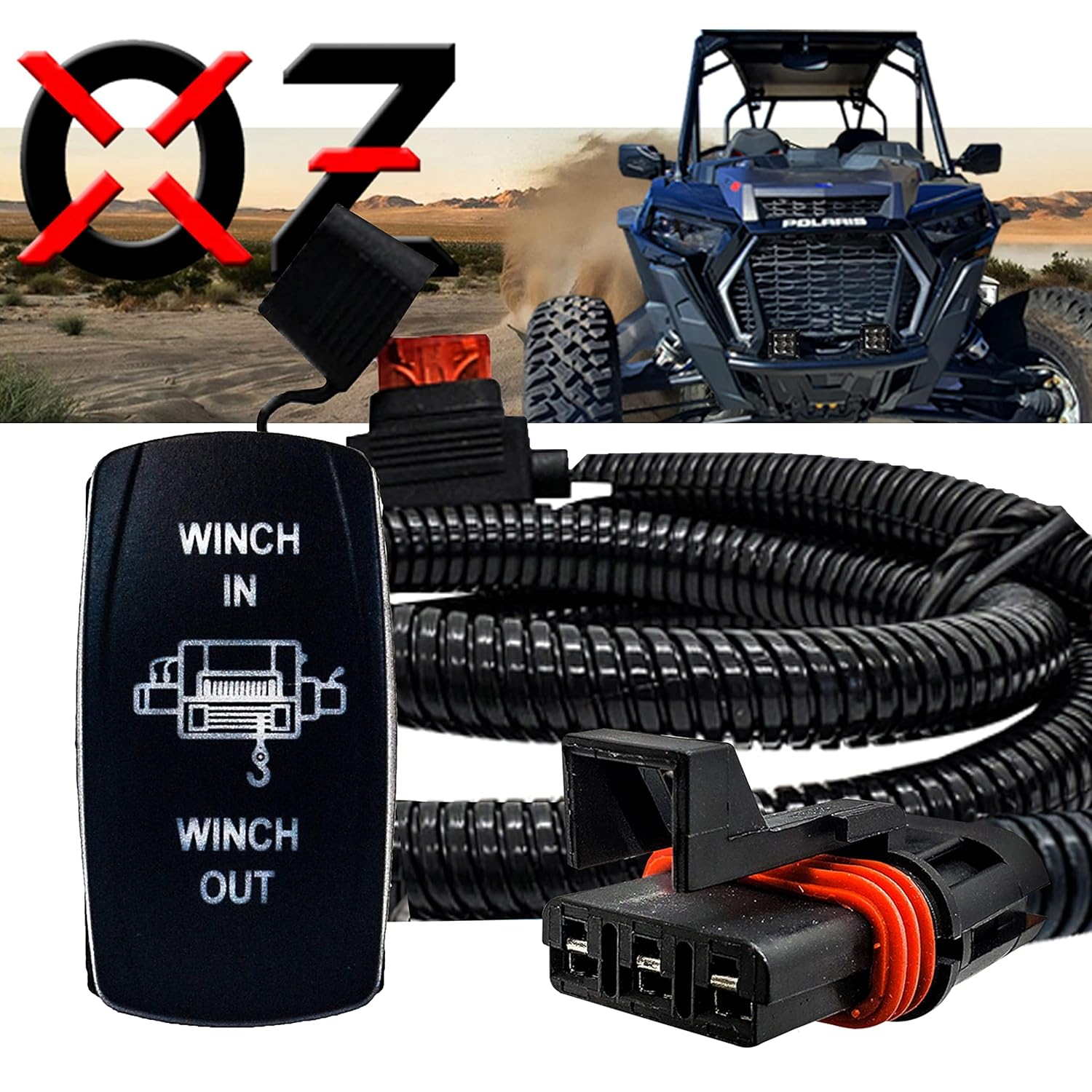 OZ-USA Power Bus Bar Plug Wire Kit Winch in/Out Rocker Switch Compatible with Polaris RZR Pro Ranger Crew XP 2018-2023