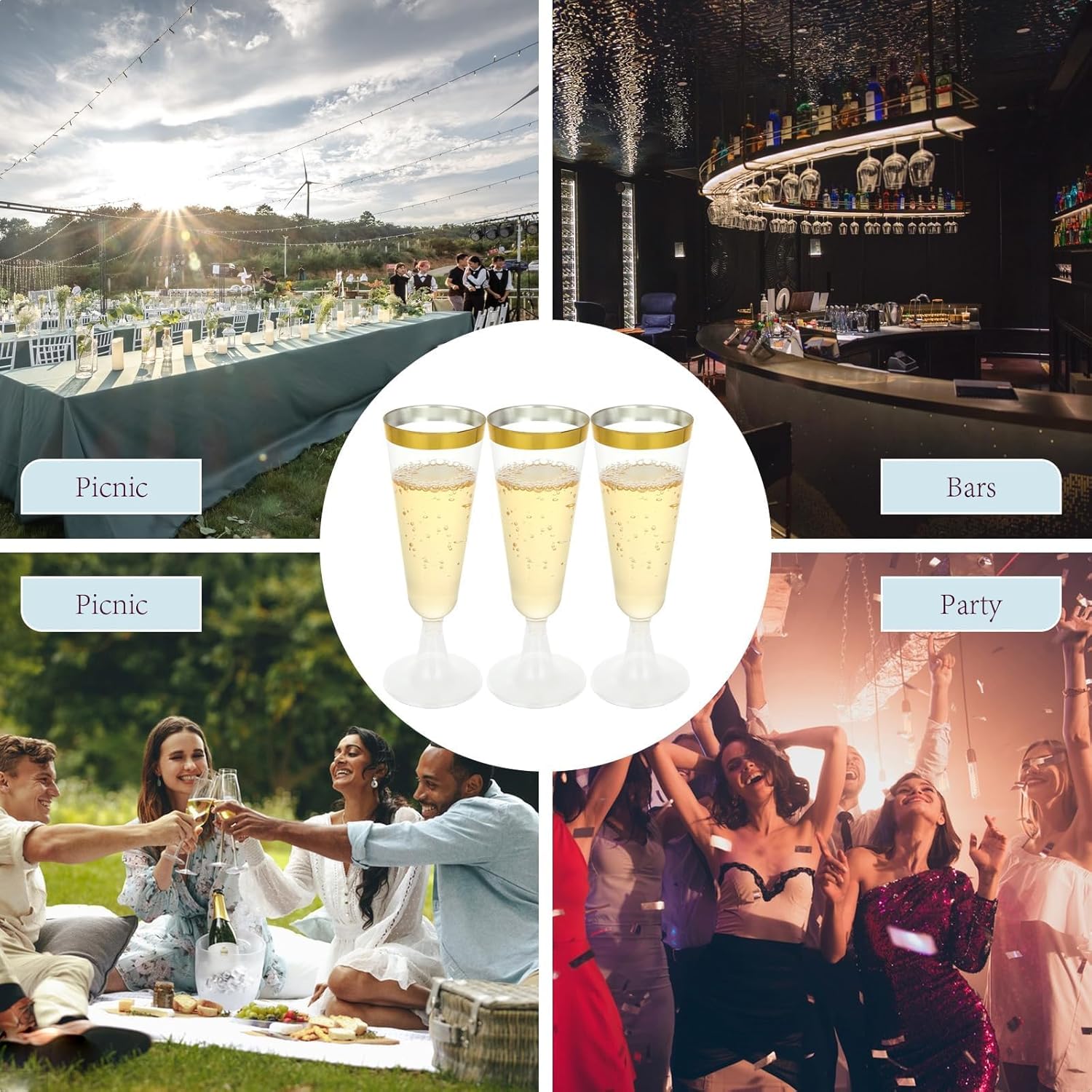 100 PCS Plastic Champagne Flutes with Gold Rim 5.5OZ Clear Plastic Champagne Glasses Mimosa Glasses Cocktail Cups for Party Wedding Celebration Supplies - Image 8