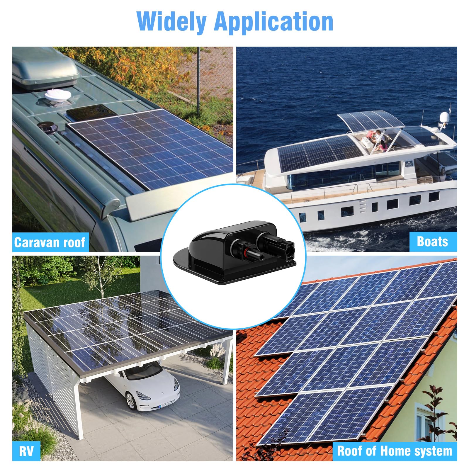 Passacavo solare, passacavo per tetto solare, passacavo per tetto camper con connettore pannello solare, presa solare, IP67 impermeabile, custodia ABS a doppia introduzione cavi, per camper barca