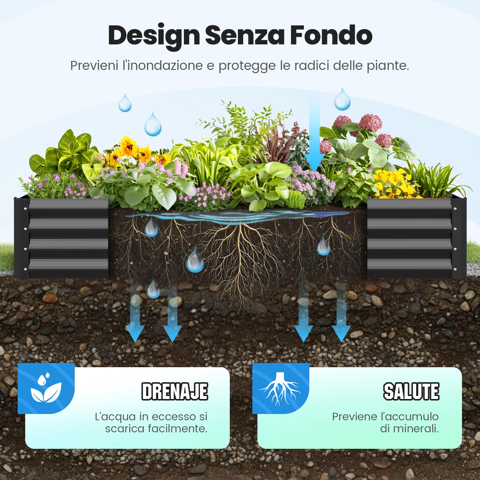 Quictent Orto RiAlzato in Metallo Galvanizzato, Fioriera Senza Fondo per Verdure con Gabbie per Pomodori Incluse, 180x90x30cm