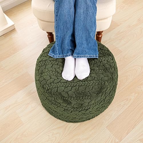 Miniatura 6 de Funda para puf otomano sin relleno: taburete redondo de piel sintética, puf de felpa (sin relleno incluido), perfecto para sala de estar, dormitorio