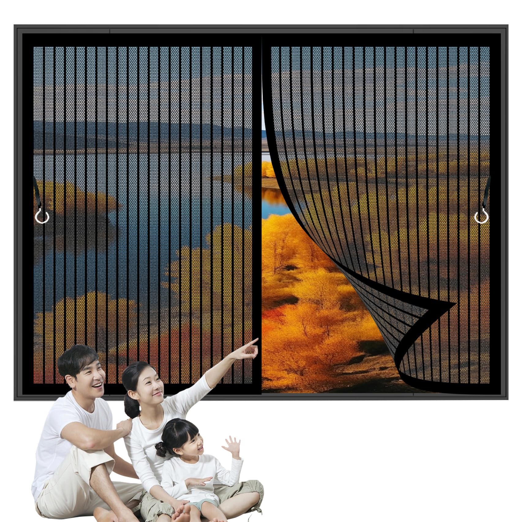 Moustiquaire magnétique fenêtre 93x160 cm noire pour aérer