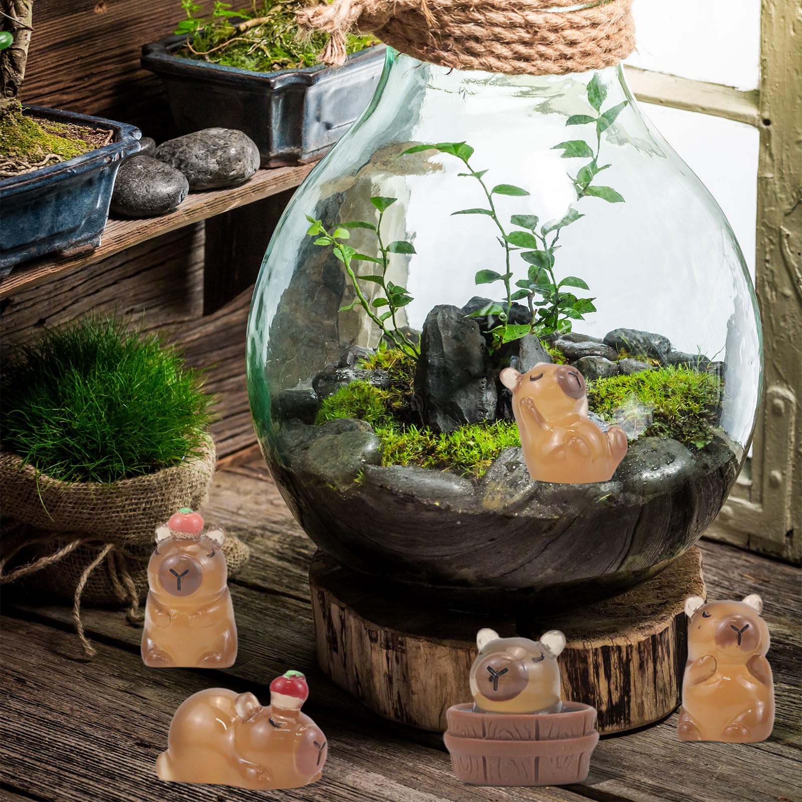 GlamRays Zestaw 30 świecących minifigurek kapibara z żywicy świecąca kapibara mini zabawka prezenty biurko blat do użytku na zewnątrz dekoracja rzemieślnicza