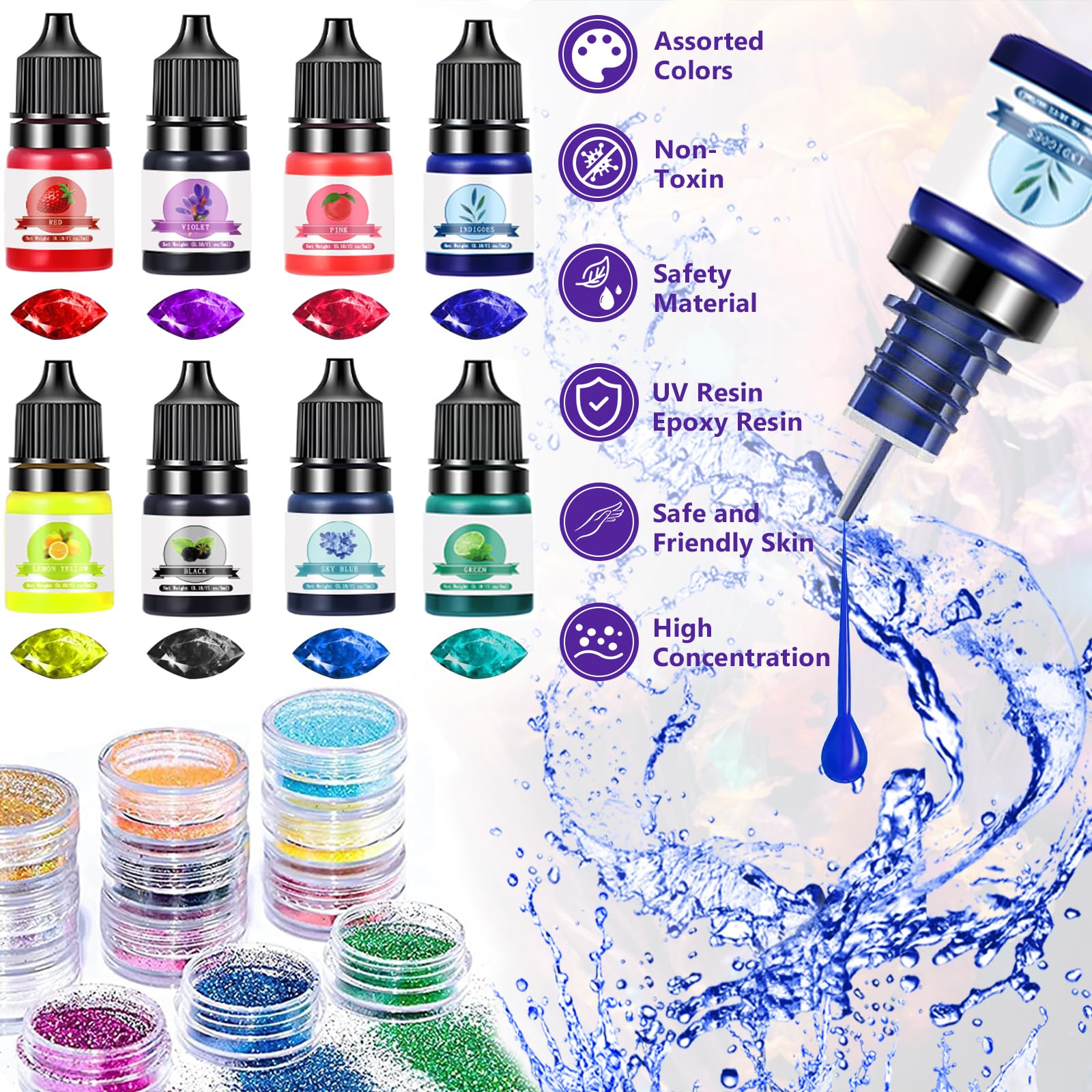 POWZOO Resina Epossidica con Di indurente 1016 ml, Epossidica Trasparente Kit Rapporto 1:1 Starter Kit,con Pigmenti,Glitter,Guanti,Misurini, ecc.