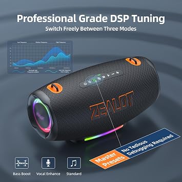 ZEALOT 120W(Peak) Bluetooth Speaker with Deep Bass, Portable Wireless Speaker with RGB Light, IPX6 Waterproof Outdoor Speaker, 24000mAH, USB/TF, Stereo Pairing, Party Speaker for Camping Beach Home