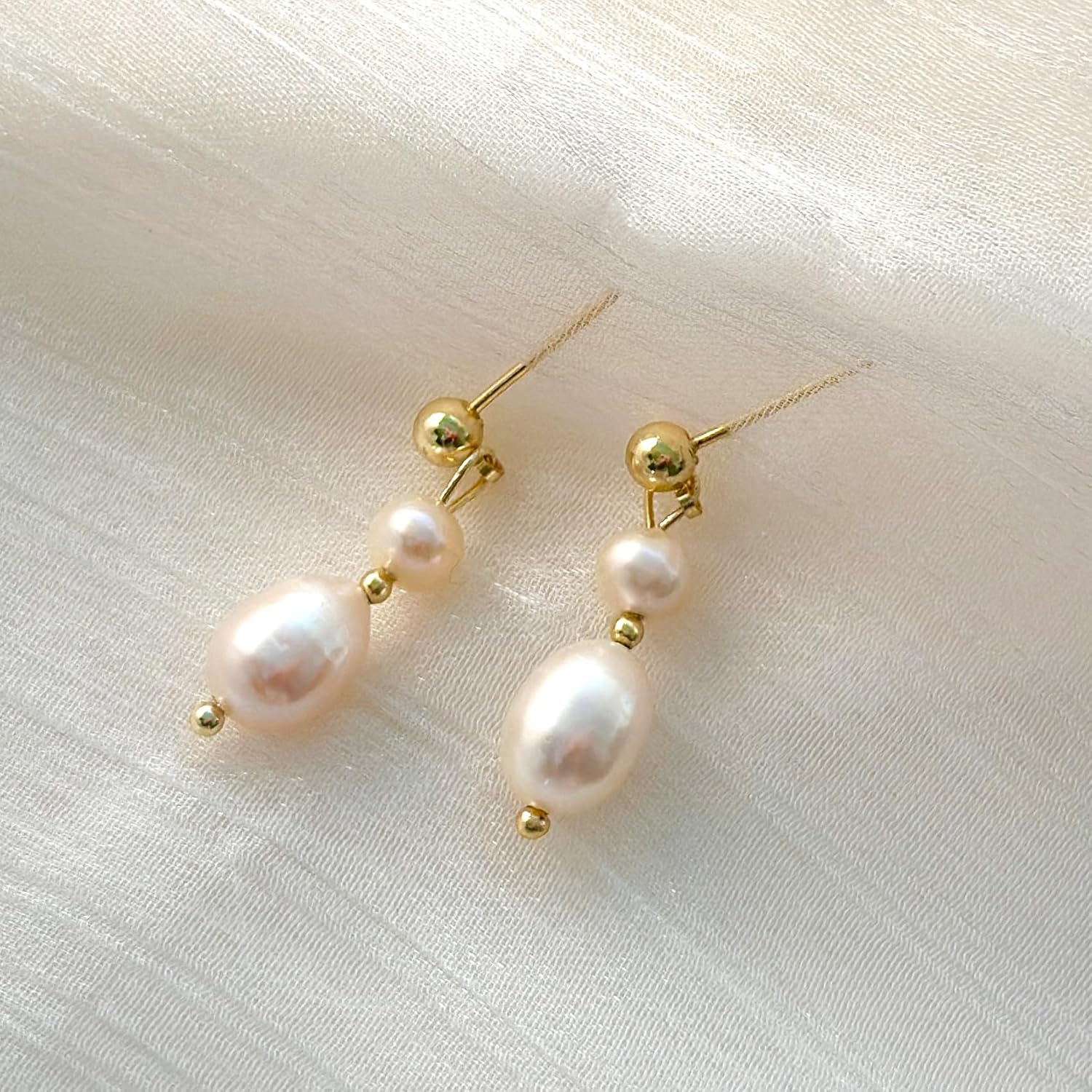 pearl earrings for women,14K Gold plated pearl drop earrings freshwater pearl dangle earrings long drop earrings for women Wedding Earrings for Brides Jewelry gift - Image 8