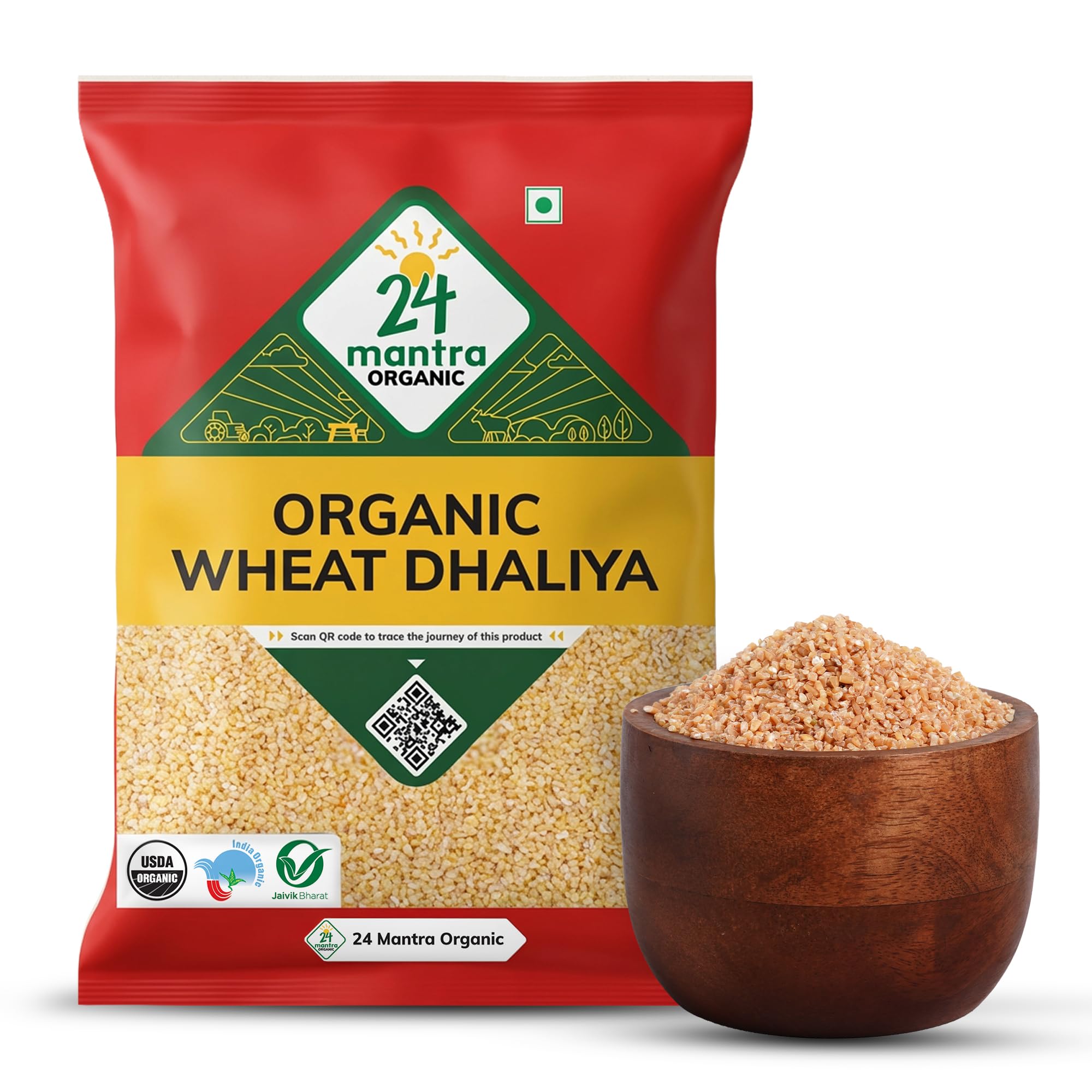 24 Mantra Organic Wheat Daliya/Broken Wheat/Godhuma Daliya/Gehoon Daliya - 500gms | Pack of 1 | Chemical Free & Pesticides Free | No Preservatives | Easy to Use