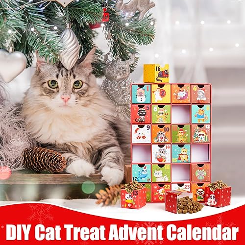 Miniatura 4 de Calendario de Adviento para gatos 2023, cuenta regresiva de 24 días para Navidad, calendario de Adviento vacío para rellenar. Añade tus propias